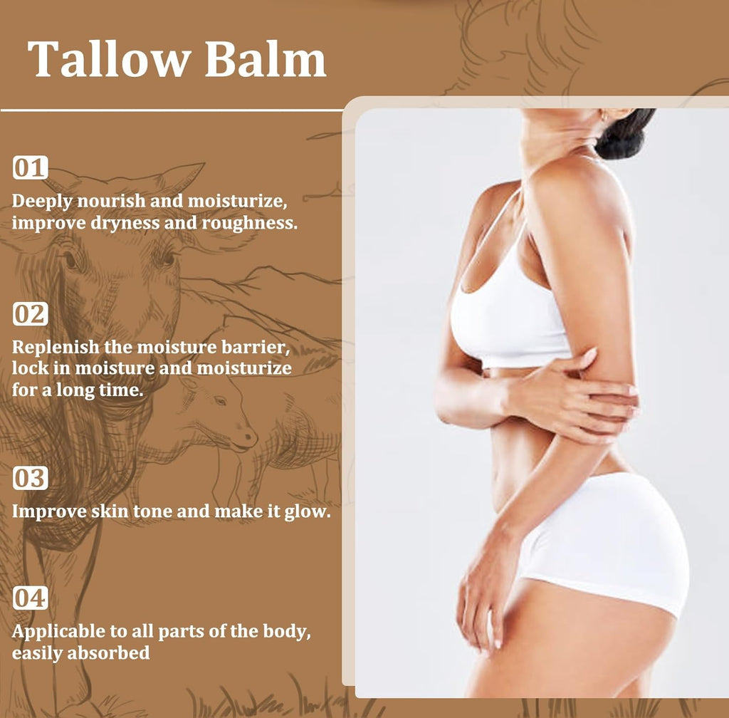 Tallow Balm, Tallow Honey Body Cream, Face Moisturizing Cream, All Purpose Use Balm Anti-Drying Anti-Cracking for Spring, Summer, Autumn and Winter Skin Care (Tallow Balm, 100 G)