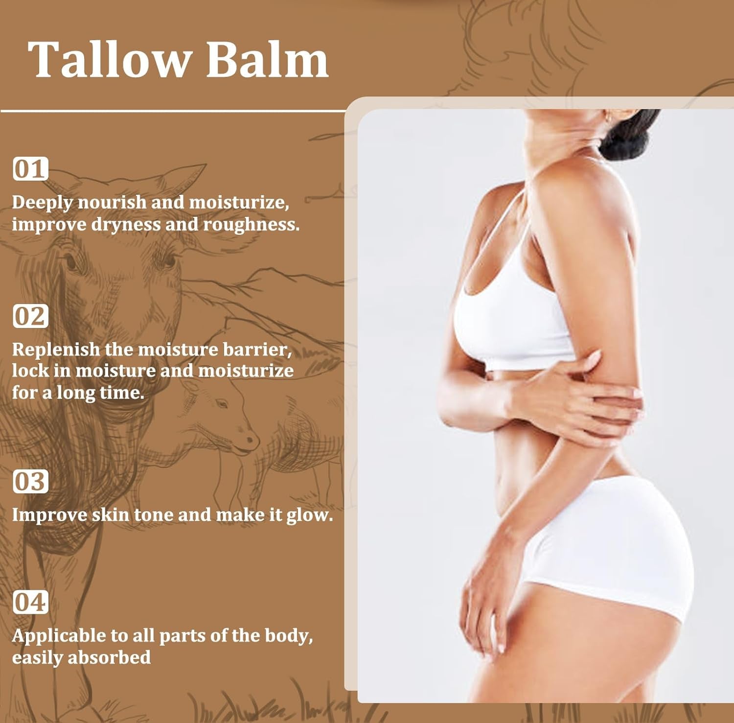 Tallow Balm, Tallow Honey Body Cream, Face Moisturizing Cream, All Purpose Use Balm Anti-Drying Anti-Cracking for Spring, Summer, Autumn and Winter Skin Care (Tallow Balm, 100 G)
