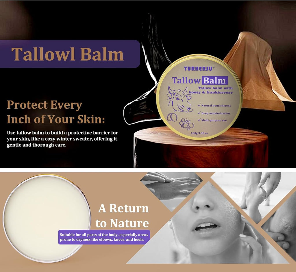 Tallow Balm, Tallow Honey Body Cream, Face Moisturizing Cream, All Purpose Use Balm Anti-Drying Anti-Cracking for Spring, Summer, Autumn and Winter Skin Care (Tallow Balm, 100 G)