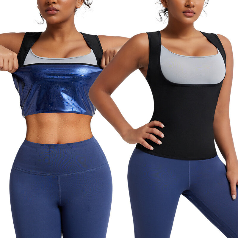 Women Sauna Suit Sweat Vest Waist Trainer Fat Burn Full Body Shaper Workout Tops