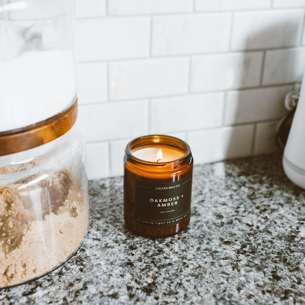 Calyan Wax Co. Apples & Maple Bourbon Scented Candle - 57 Hour Burn - Luxury Non Toxic Soy Wax Candles - Long Lasting Amber Glass Jar Candle for Home - 7.2oz