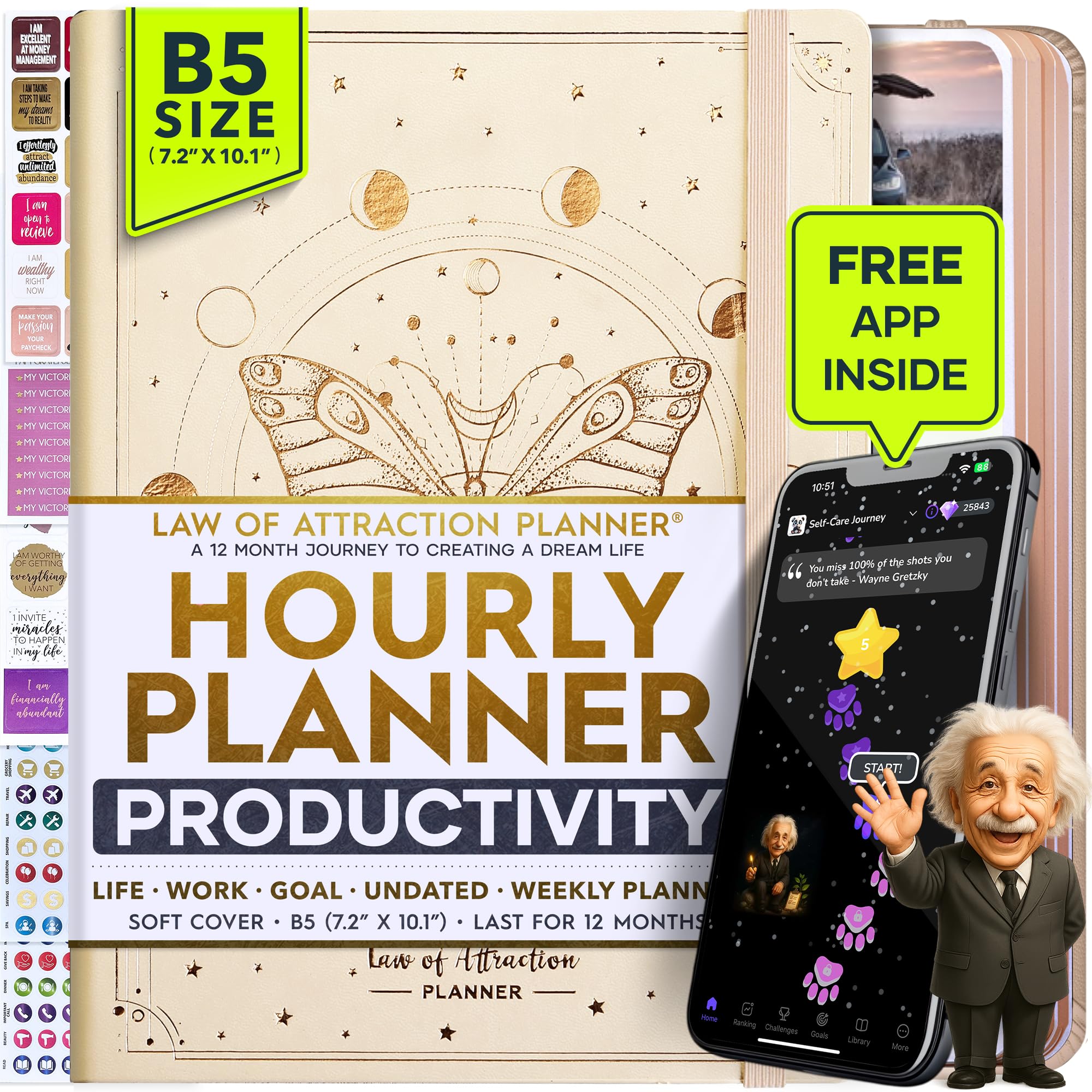 Deluxe 2026 Planner Weekly and Monthly | Law of Attraction Planner with Productivity App | 12-Month for Productivity, Gratitude & Goal Setting | Includes Foldable Vision Board, Gift Box & Stickers