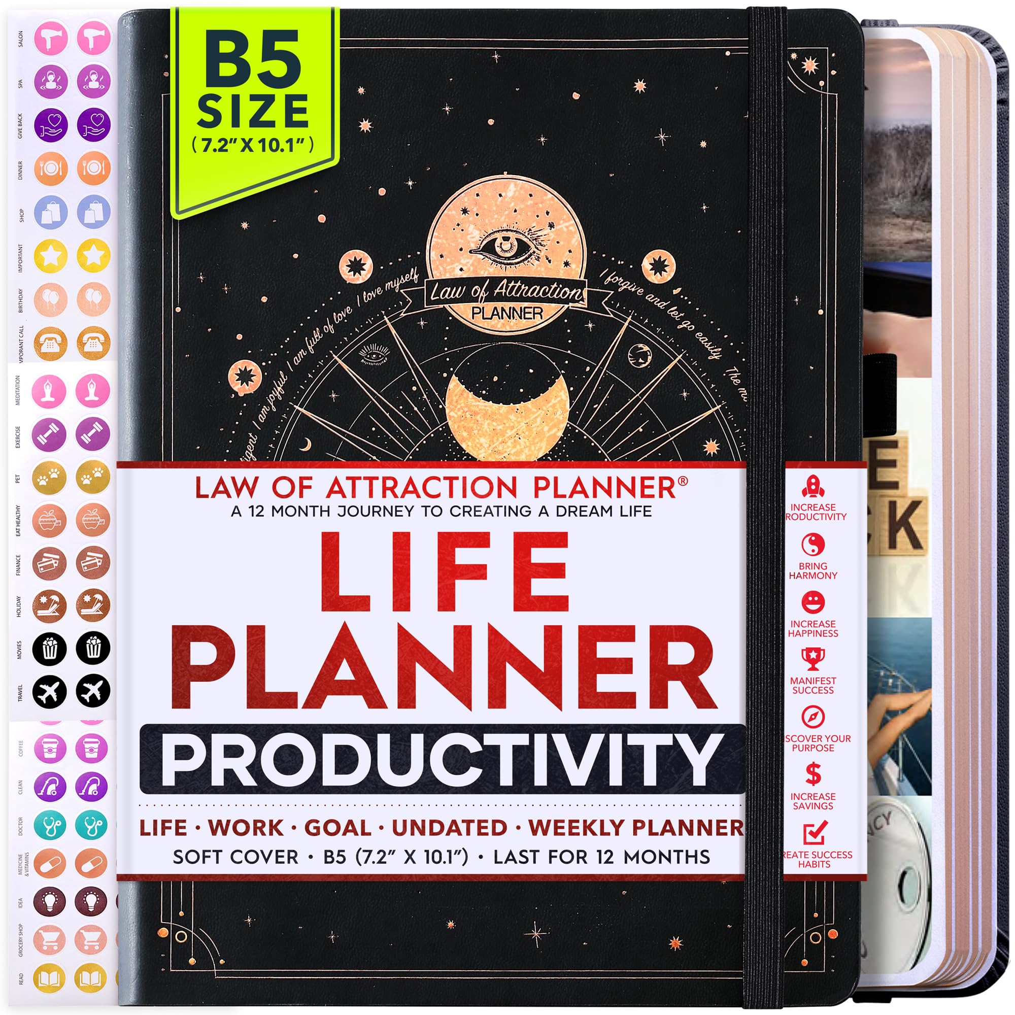 Deluxe 2026 Planner Weekly and Monthly | Law of Attraction Planner with Productivity App | 12-Month for Productivity, Gratitude & Goal Setting | Includes Foldable Vision Board, Gift Box & Stickers
