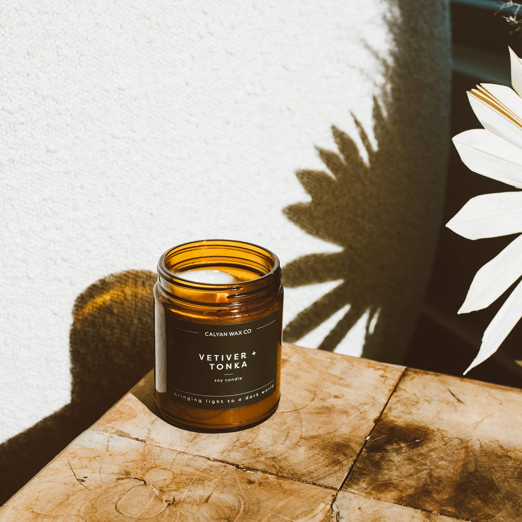 Calyan Wax Co. Apples & Maple Bourbon Scented Candle - 57 Hour Burn - Luxury Non Toxic Soy Wax Candles - Long Lasting Amber Glass Jar Candle for Home - 7.2oz