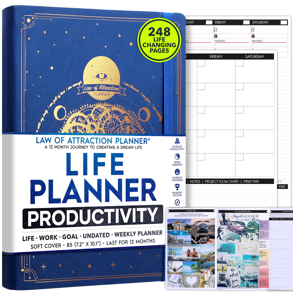 Deluxe 2026 Planner Weekly and Monthly | Law of Attraction Planner with Productivity App | 12-Month for Productivity, Gratitude & Goal Setting | Includes Foldable Vision Board, Gift Box & Stickers