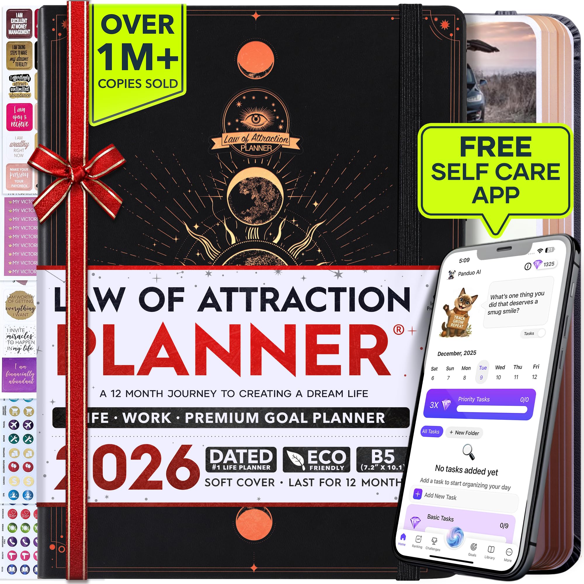 Deluxe 2026 Planner Weekly and Monthly | Law of Attraction Planner with Productivity App | 12-Month for Productivity, Gratitude & Goal Setting | Includes Foldable Vision Board, Gift Box & Stickers