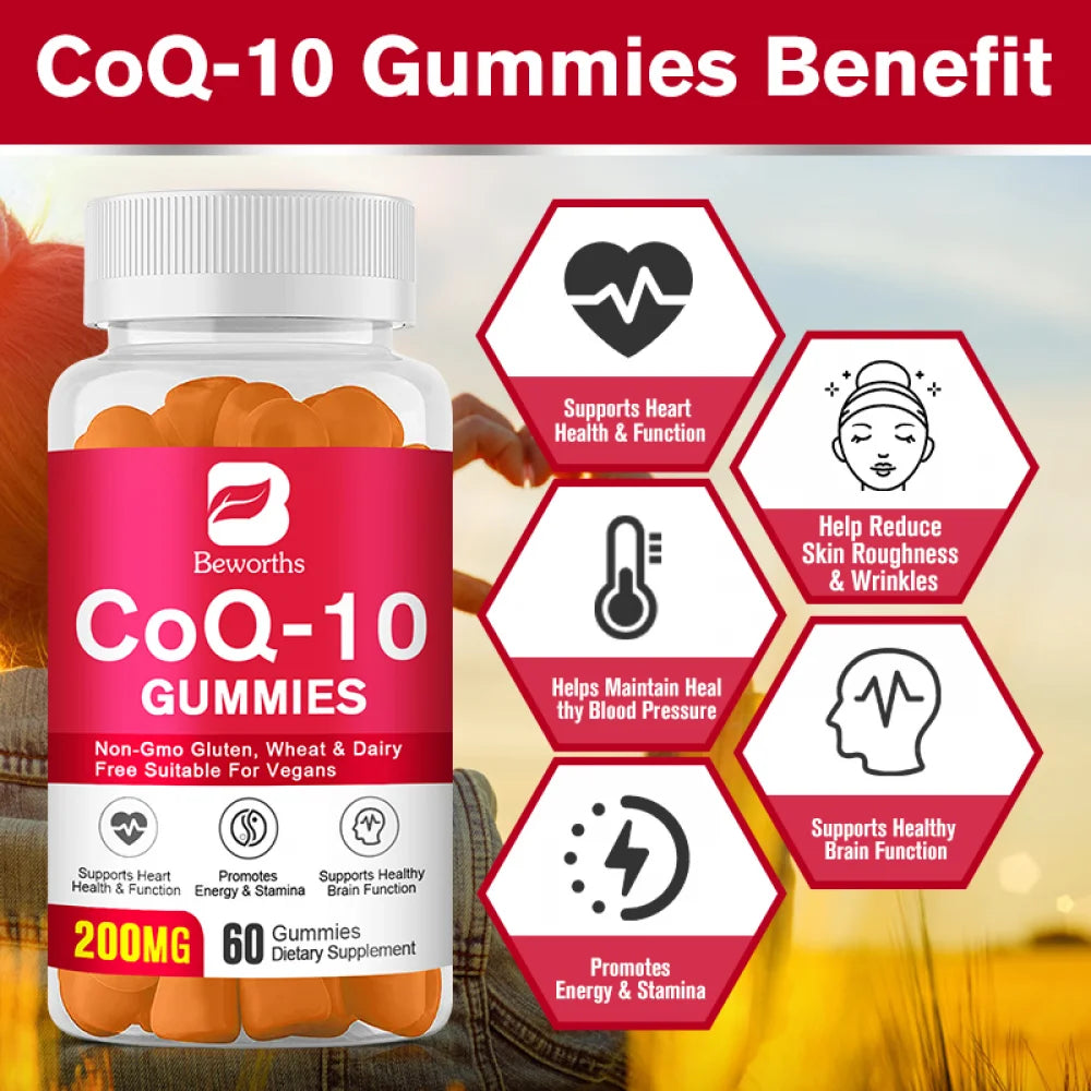 Coq10 Gummies Supplement 200Mg, Support Promotes Cardiovascular Heart Health Vegan, 60Count
