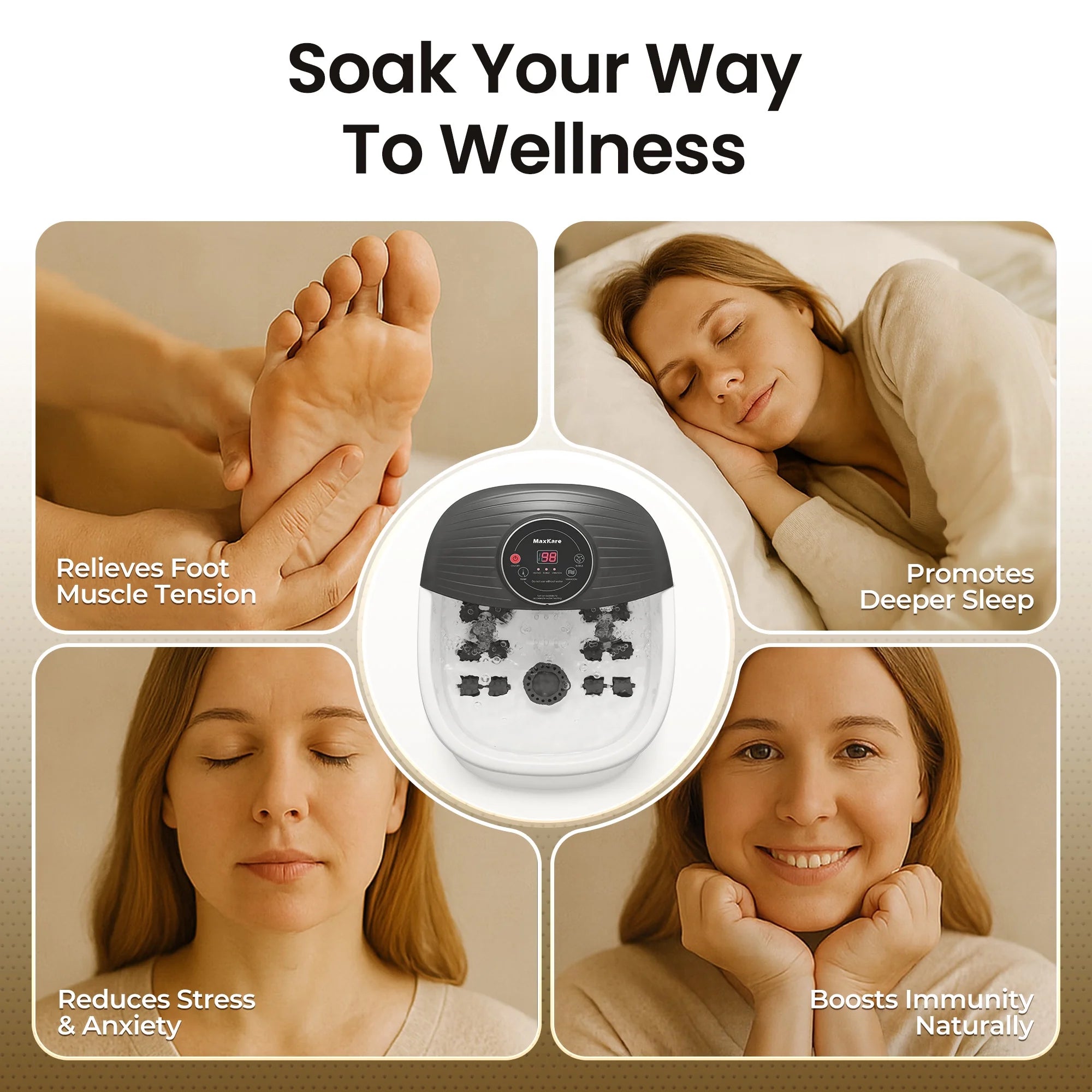 Foot Spa Bath Massager with Heat, Bubbles, and Vibration for Soothe and Comfort Feet, Black