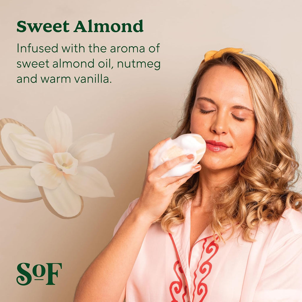 Sof Triple Milled Bar Soap - with Coconut Oil & Organic Shea Butter- Vegan & Non GMO- Free from Phthalates, Sulfates & Parabens- Sweet Almond - 6 Oz Bar 6 Bars