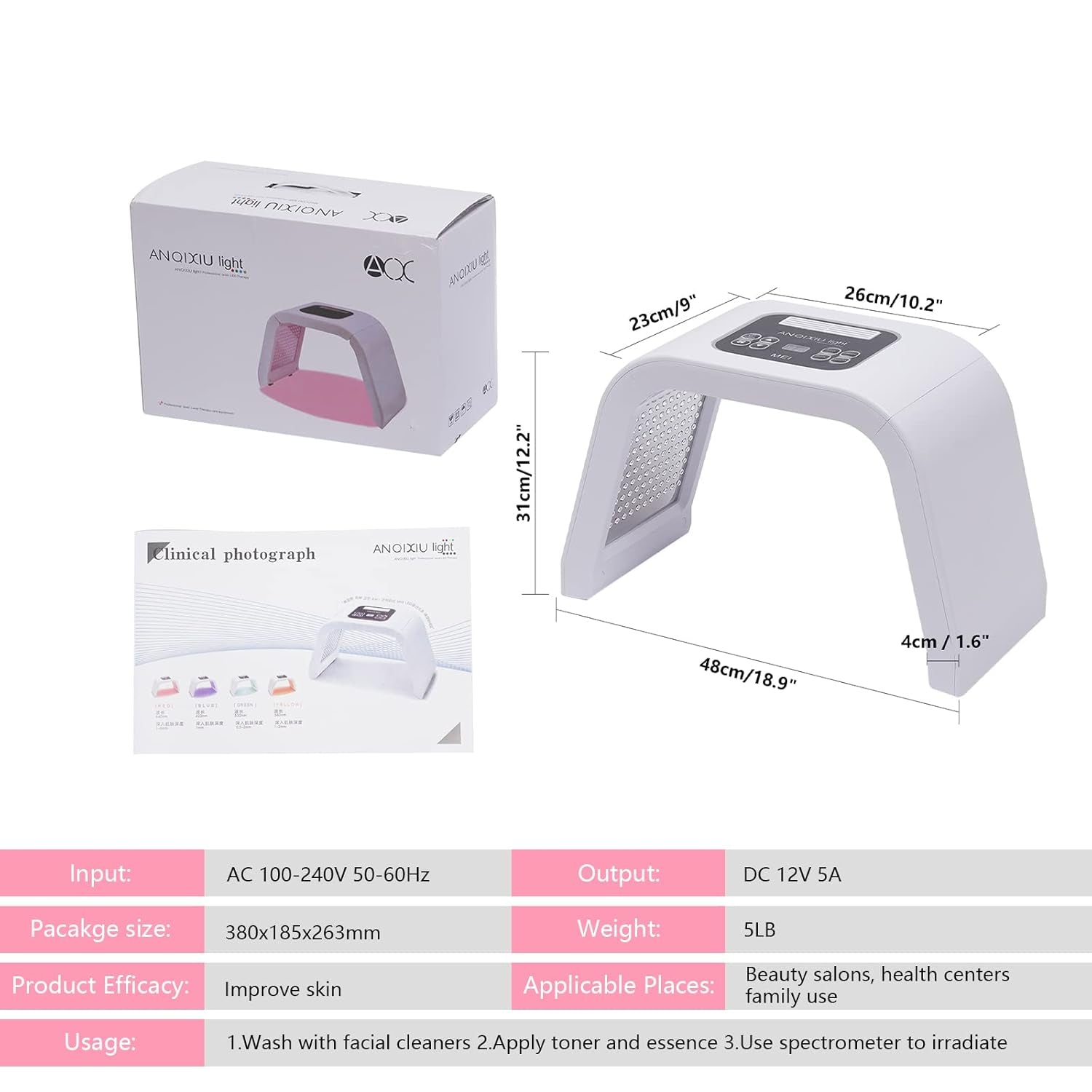 LED Face Skin Care Light Machine, 7 Color Face Mask Light Therapy with Eye Shield Salon Beauty Equipment for Face Skin Care at Home and SPA
