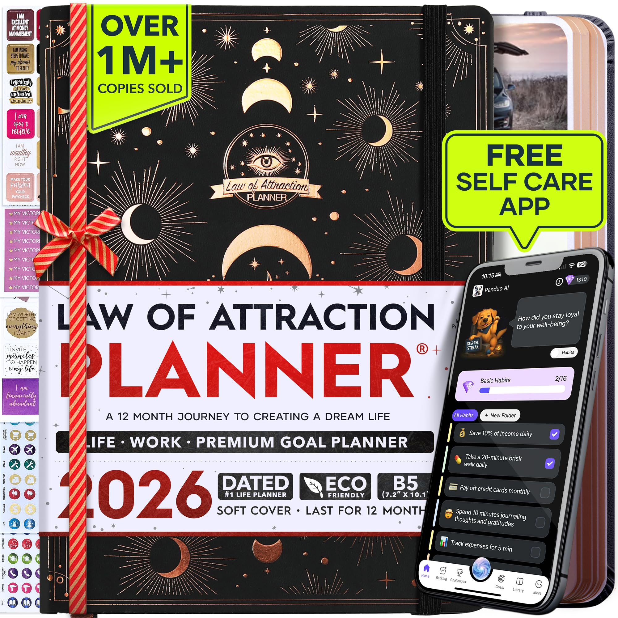 Deluxe 2026 Planner Weekly and Monthly | Law of Attraction Planner with Productivity App | 12-Month for Productivity, Gratitude & Goal Setting | Includes Foldable Vision Board, Gift Box & Stickers