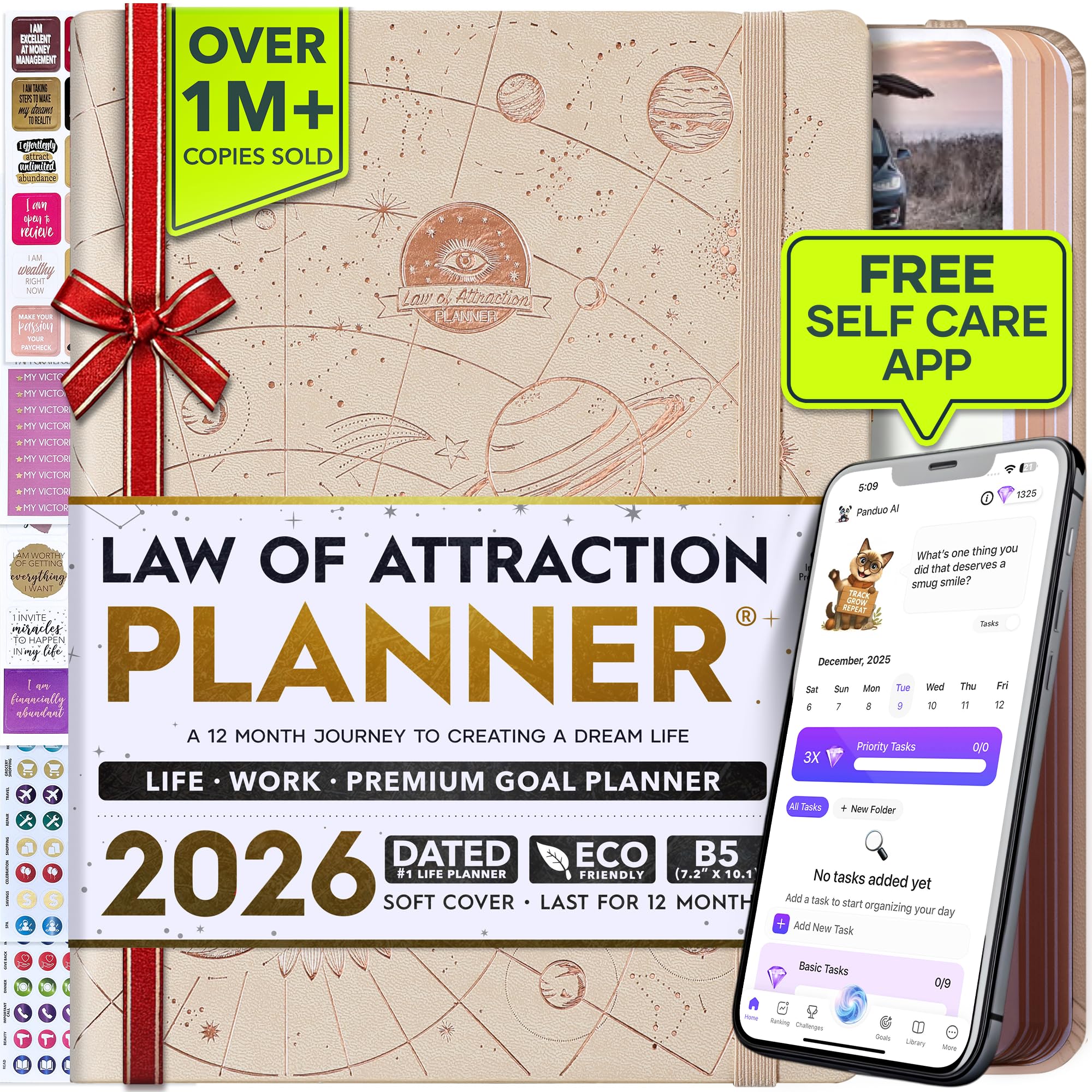 Deluxe 2026 Planner Weekly and Monthly | Law of Attraction Planner with Productivity App | 12-Month for Productivity, Gratitude & Goal Setting | Includes Foldable Vision Board, Gift Box & Stickers