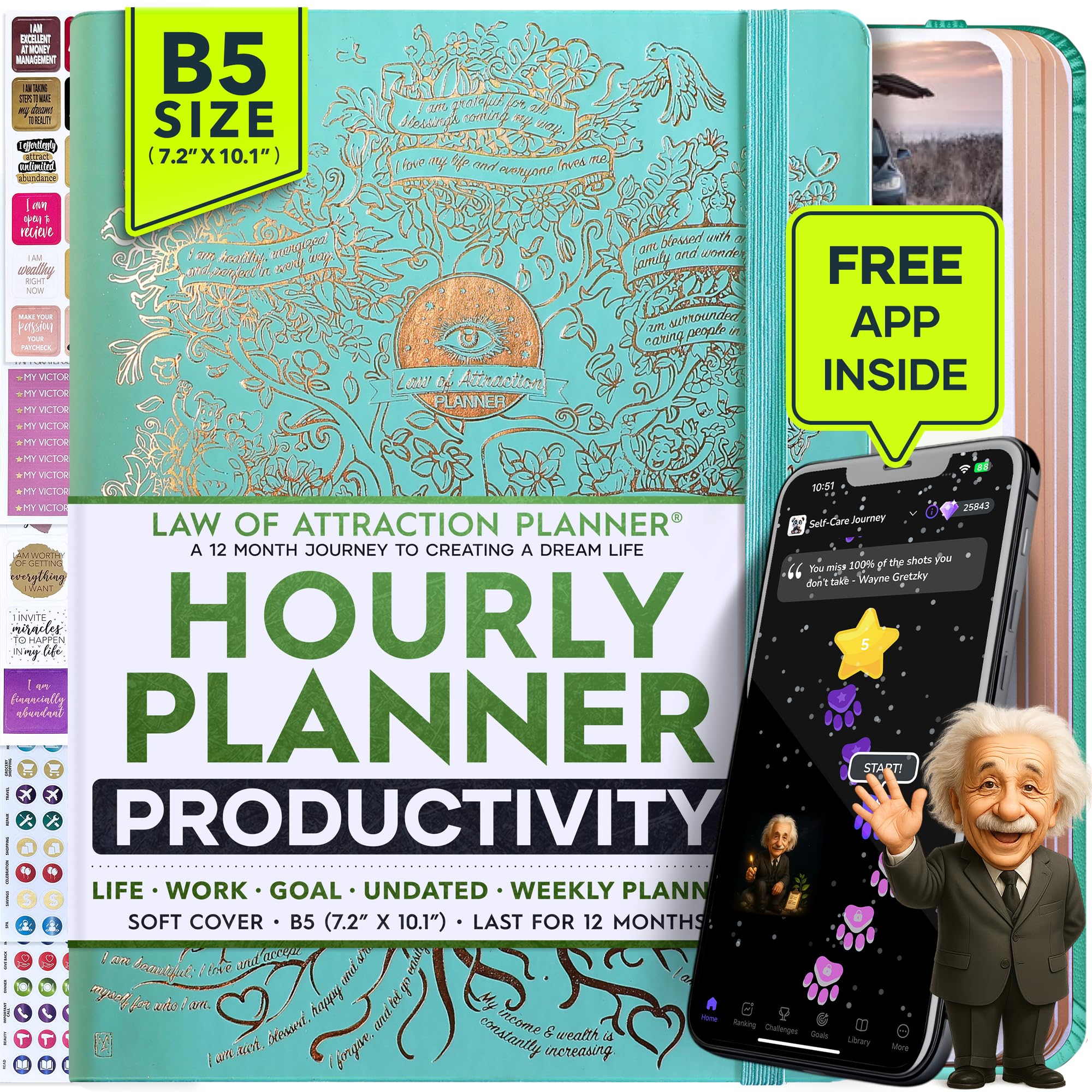 Deluxe 2026 Planner Weekly and Monthly | Law of Attraction Planner with Productivity App | 12-Month for Productivity, Gratitude & Goal Setting | Includes Foldable Vision Board, Gift Box & Stickers