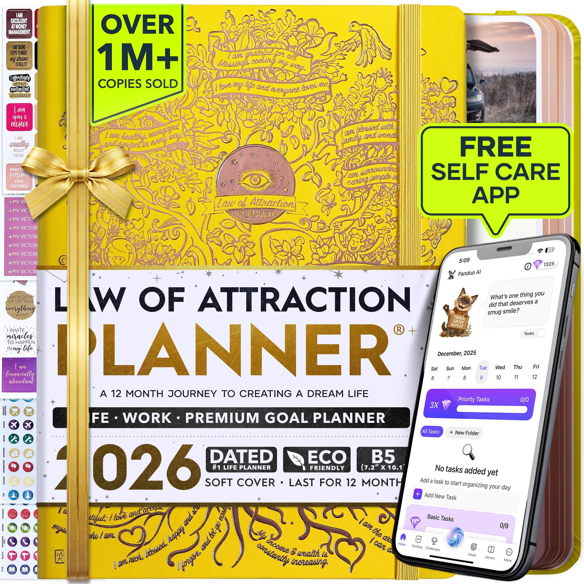 Deluxe 2026 Planner Weekly and Monthly | Law of Attraction Planner with Productivity App | 12-Month for Productivity, Gratitude & Goal Setting | Includes Foldable Vision Board, Gift Box & Stickers