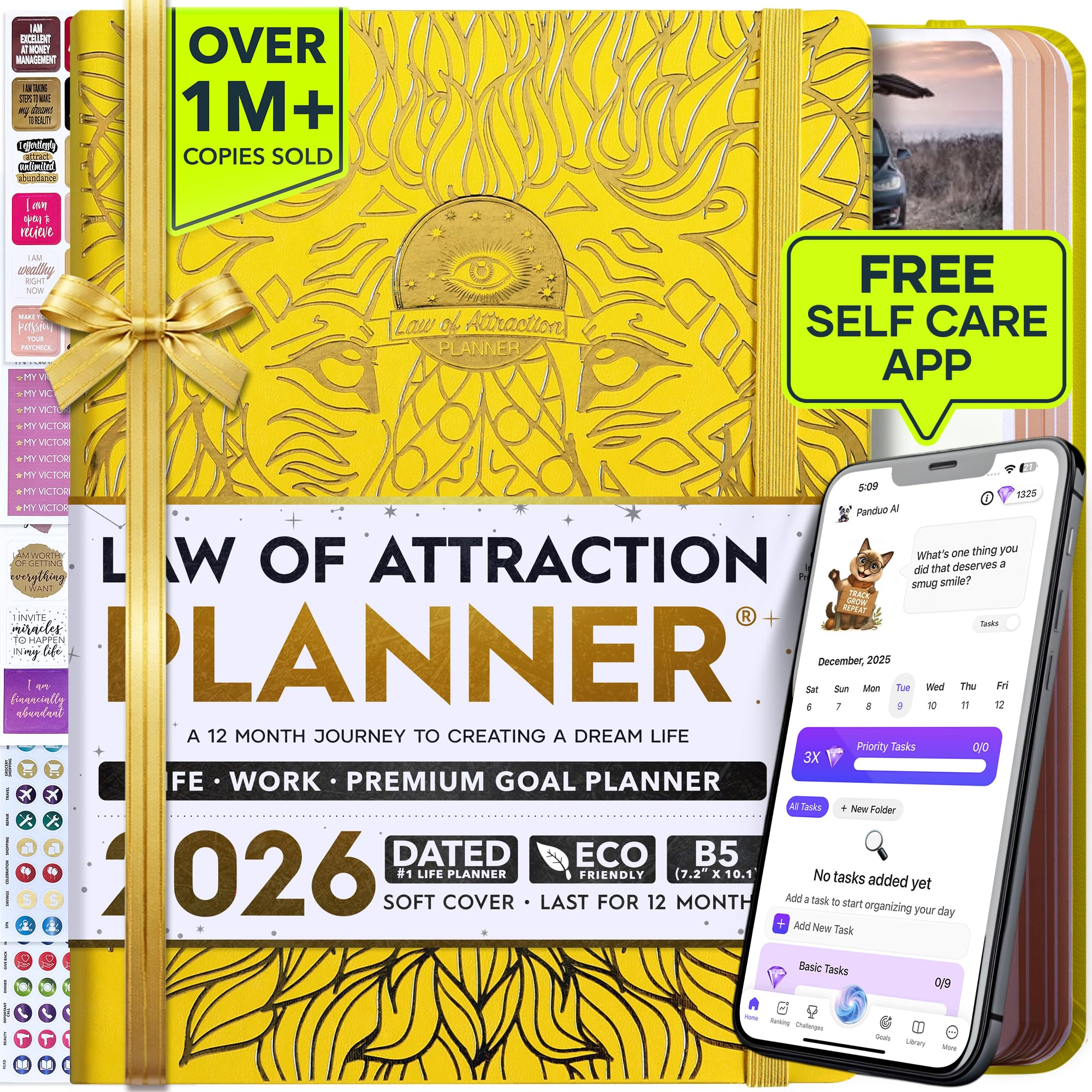 Deluxe 2026 Planner Weekly and Monthly | Law of Attraction Planner with Productivity App | 12-Month for Productivity, Gratitude & Goal Setting | Includes Foldable Vision Board, Gift Box & Stickers