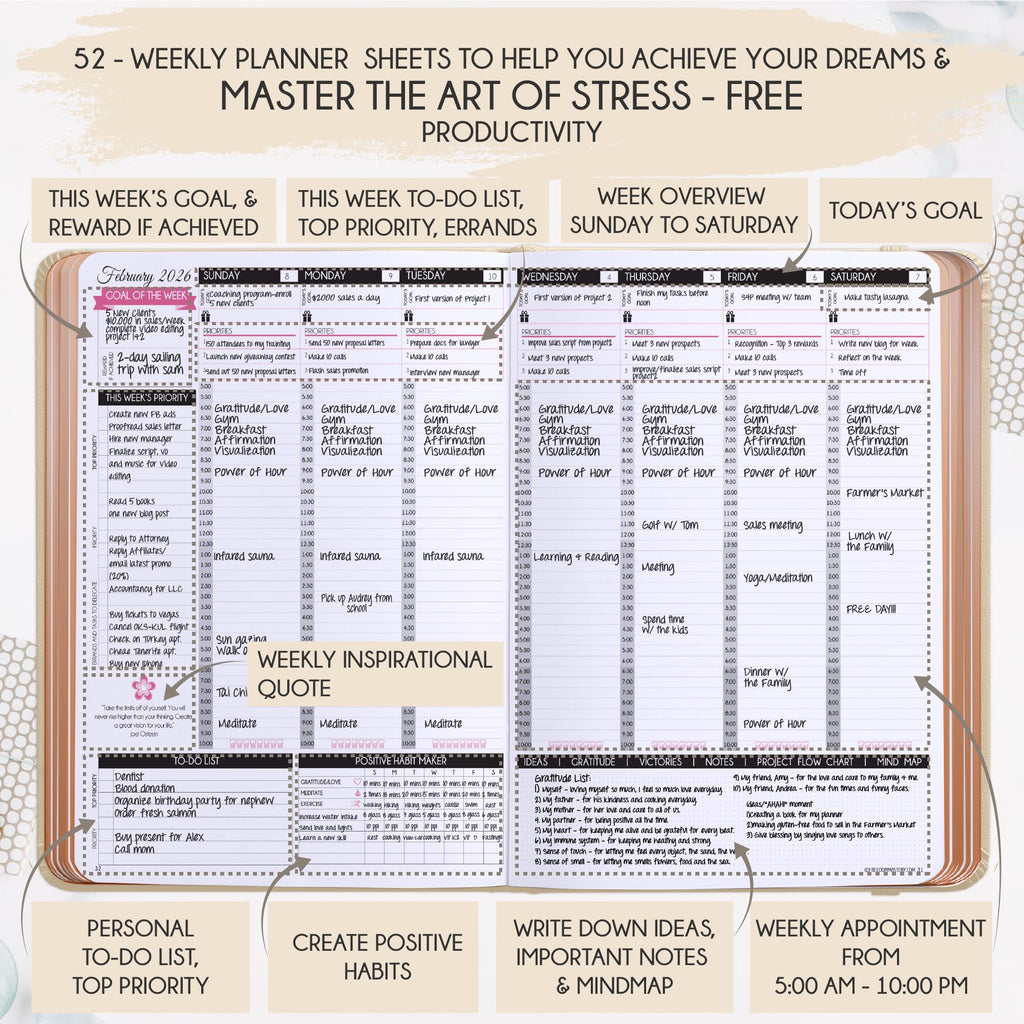 Deluxe 2026 Planner Weekly and Monthly | Law of Attraction Planner with Productivity App | 12-Month for Productivity, Gratitude & Goal Setting | Includes Foldable Vision Board, Gift Box & Stickers