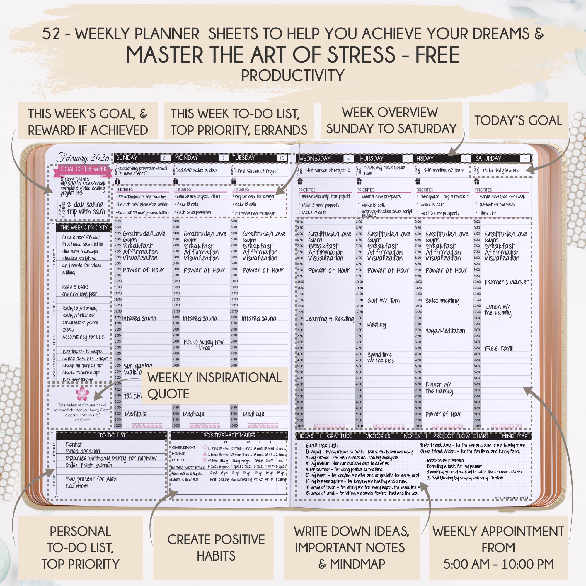 Deluxe 2026 Planner Weekly and Monthly | Law of Attraction Planner with Productivity App | 12-Month for Productivity, Gratitude & Goal Setting | Includes Foldable Vision Board, Gift Box & Stickers