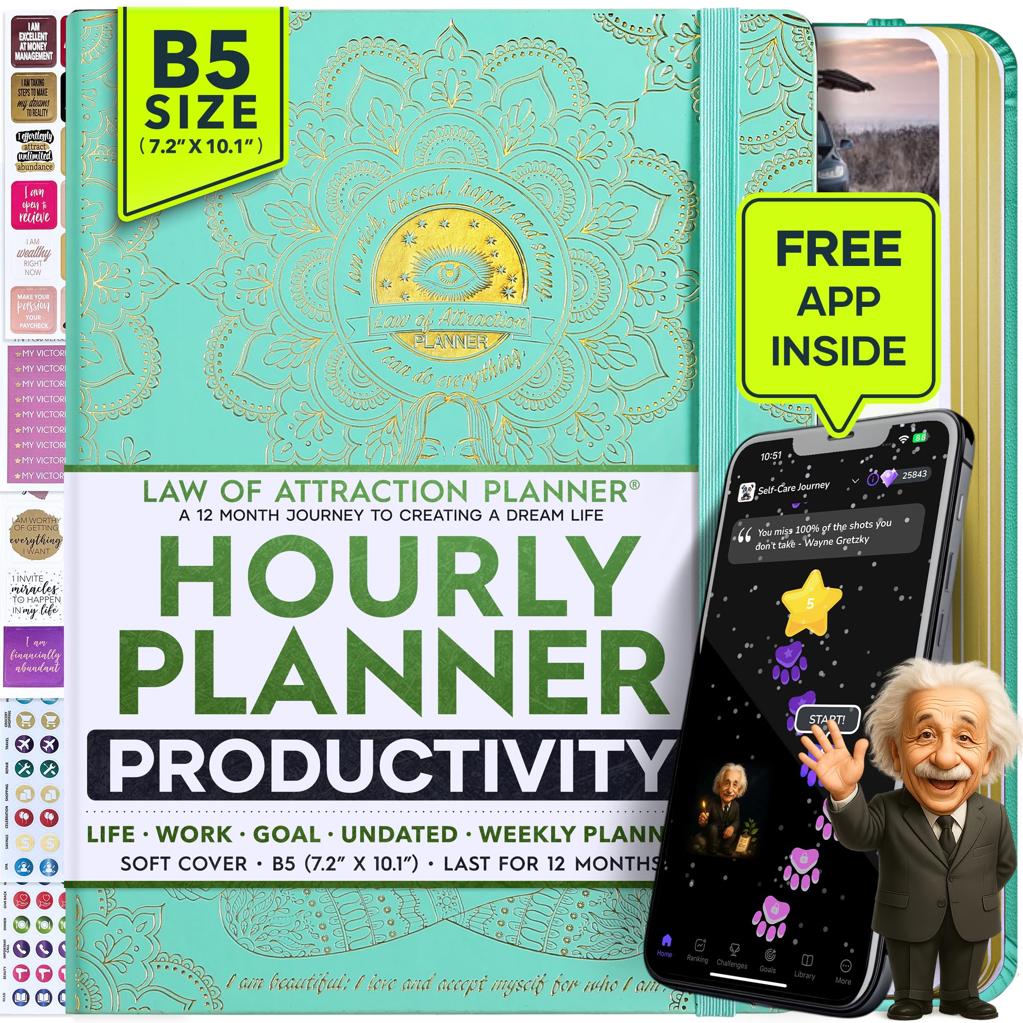 Deluxe 2026 Planner Weekly and Monthly | Law of Attraction Planner with Productivity App | 12-Month for Productivity, Gratitude & Goal Setting | Includes Foldable Vision Board, Gift Box & Stickers