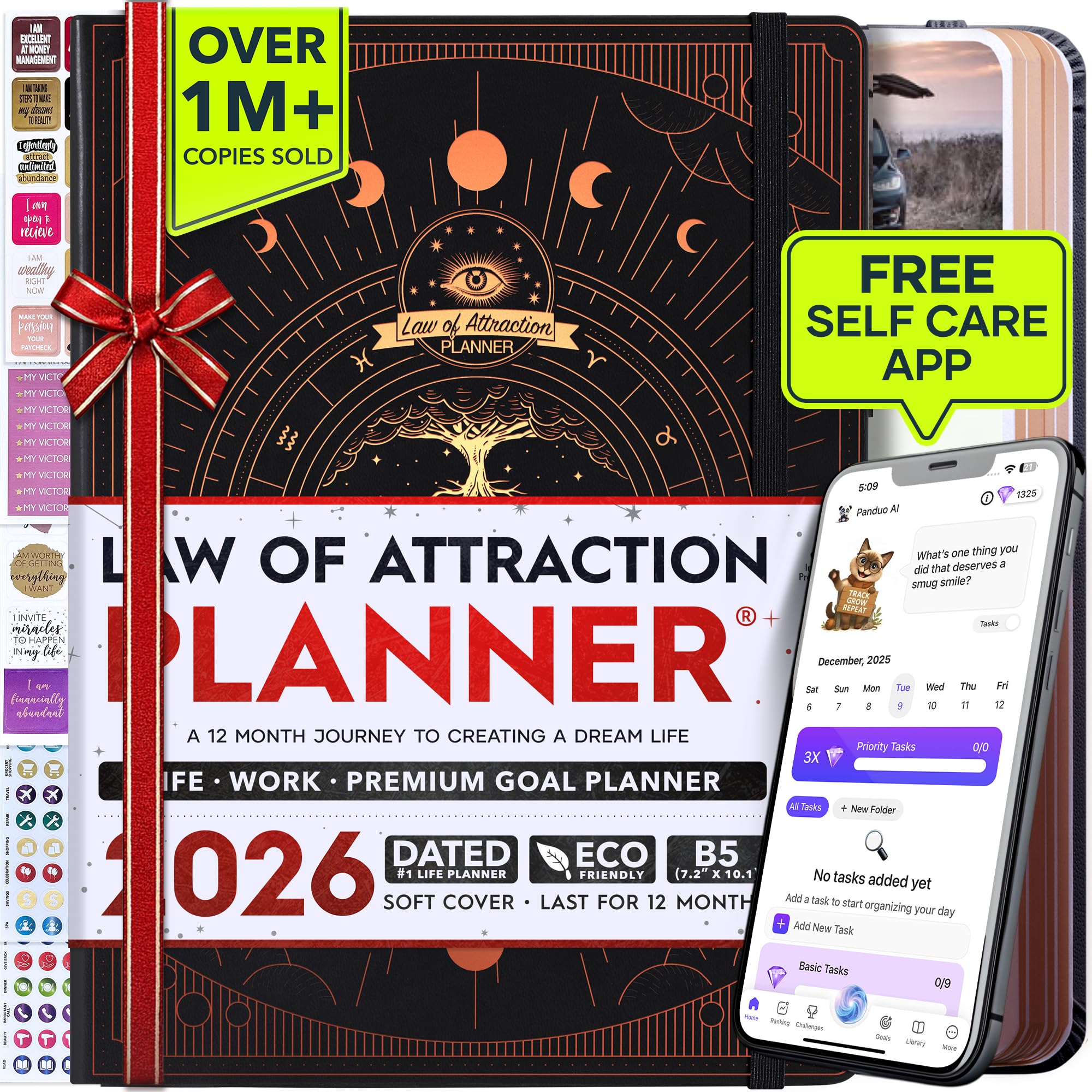 Deluxe 2026 Planner Weekly and Monthly | Law of Attraction Planner with Productivity App | 12-Month for Productivity, Gratitude & Goal Setting | Includes Foldable Vision Board, Gift Box & Stickers