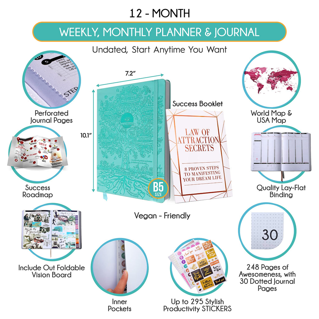 Deluxe 2026 Planner Weekly and Monthly | Law of Attraction Planner with Productivity App | 12-Month for Productivity, Gratitude & Goal Setting | Includes Foldable Vision Board, Gift Box & Stickers