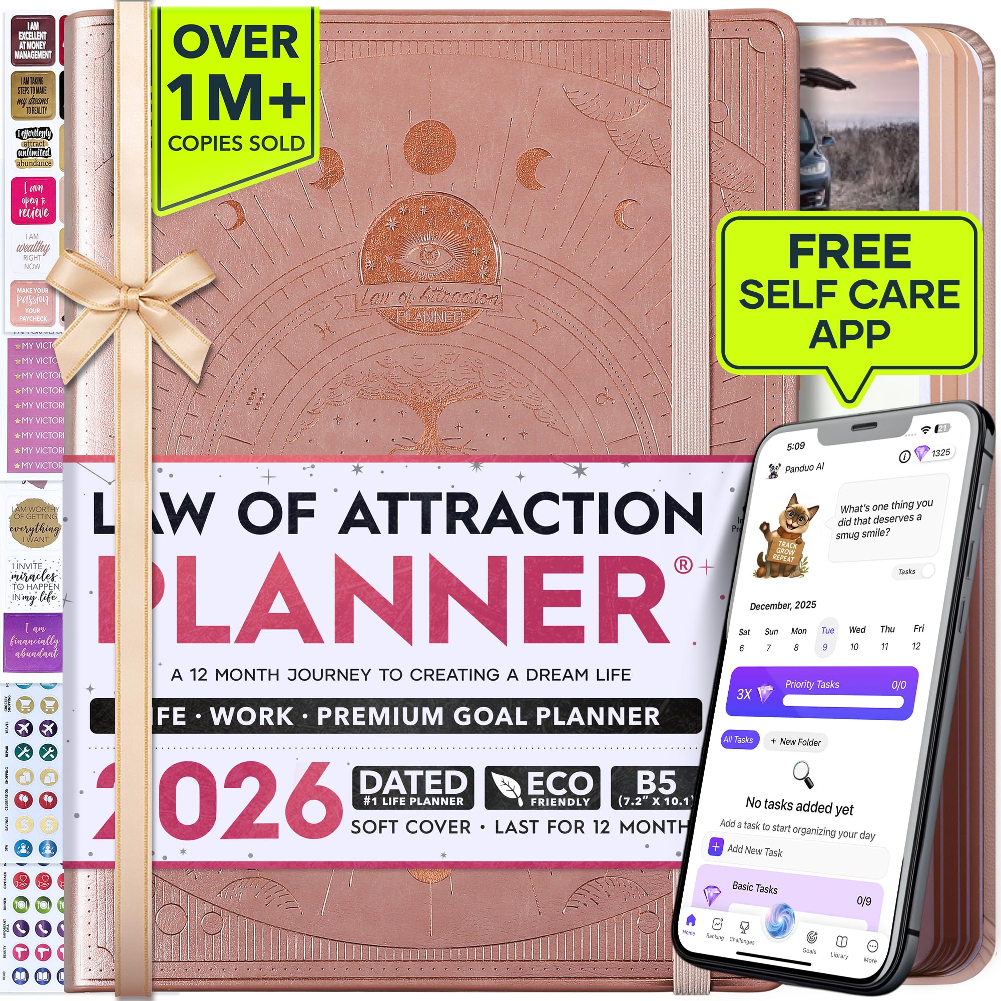Deluxe 2026 Planner Weekly and Monthly | Law of Attraction Planner with Productivity App | 12-Month for Productivity, Gratitude & Goal Setting | Includes Foldable Vision Board, Gift Box & Stickers