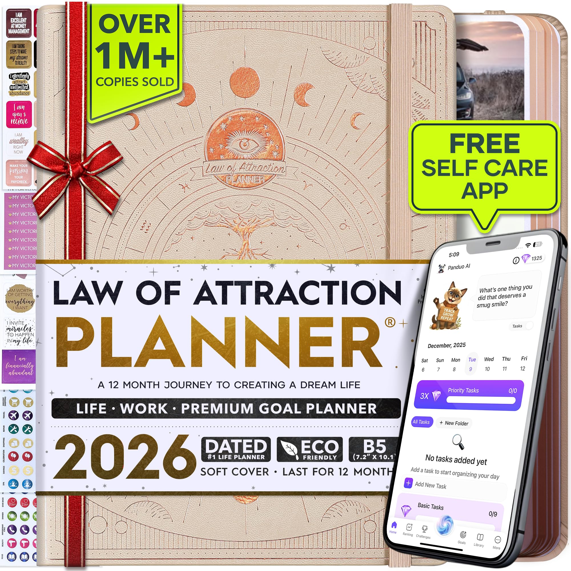 Deluxe 2026 Planner Weekly and Monthly | Law of Attraction Planner with Productivity App | 12-Month for Productivity, Gratitude & Goal Setting | Includes Foldable Vision Board, Gift Box & Stickers