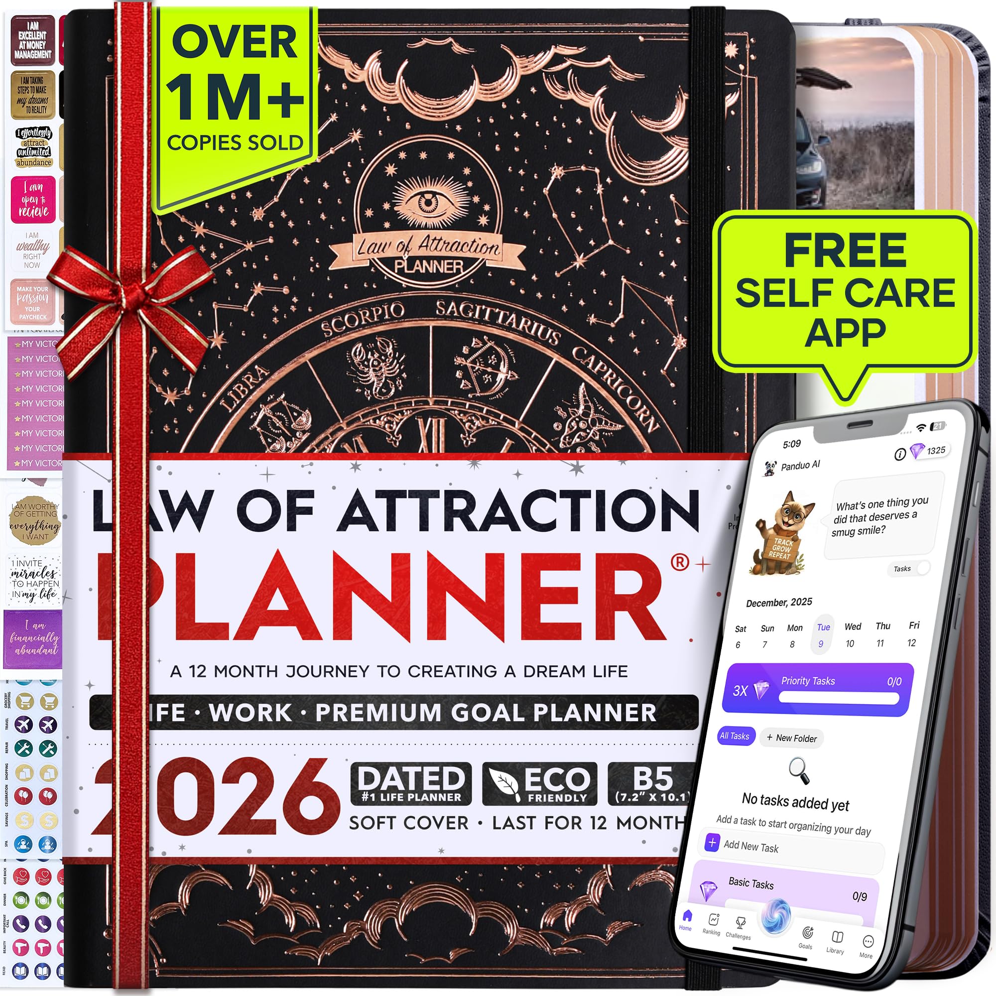 Deluxe 2026 Planner Weekly and Monthly | Law of Attraction Planner with Productivity App | 12-Month for Productivity, Gratitude & Goal Setting | Includes Foldable Vision Board, Gift Box & Stickers