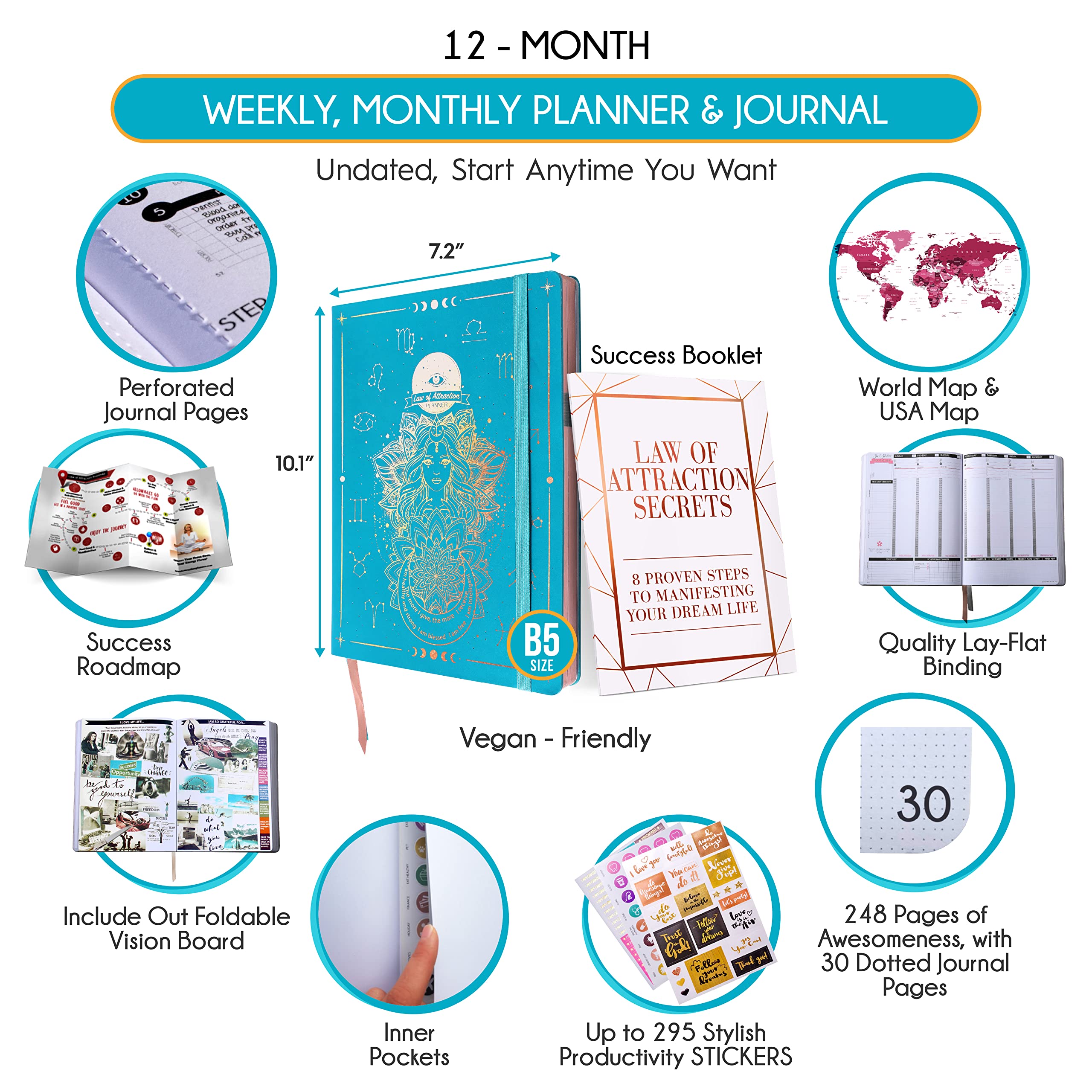 Deluxe 2026 Planner Weekly and Monthly | Law of Attraction Planner with Productivity App | 12-Month for Productivity, Gratitude & Goal Setting | Includes Foldable Vision Board, Gift Box & Stickers