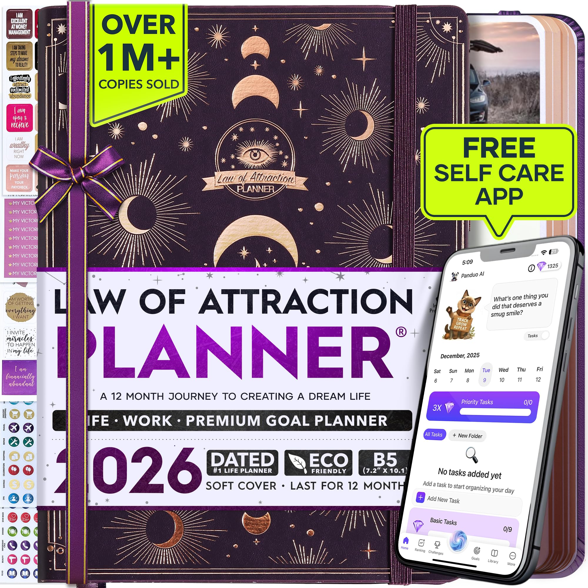 Deluxe 2026 Planner Weekly and Monthly | Law of Attraction Planner with Productivity App | 12-Month for Productivity, Gratitude & Goal Setting | Includes Foldable Vision Board, Gift Box & Stickers