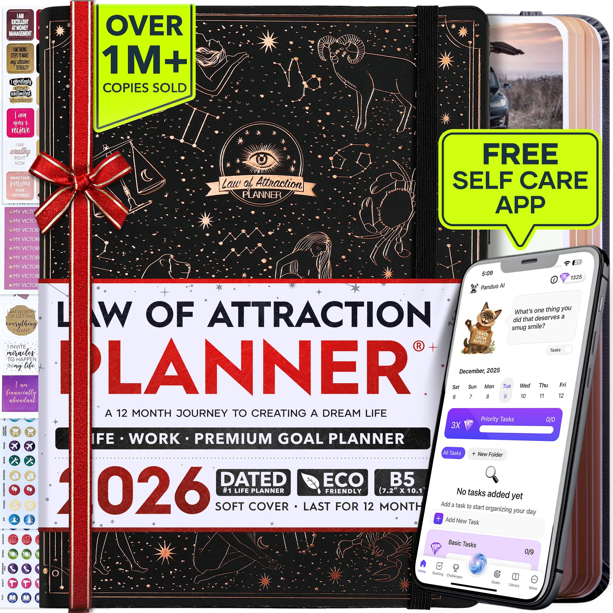 Deluxe 2026 Planner Weekly and Monthly | Law of Attraction Planner with Productivity App | 12-Month for Productivity, Gratitude & Goal Setting | Includes Foldable Vision Board, Gift Box & Stickers