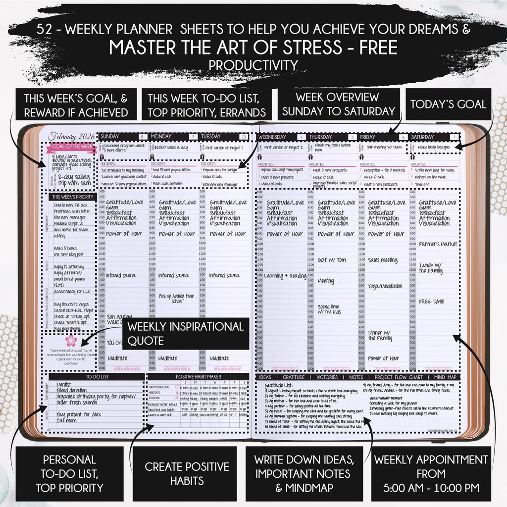Deluxe 2026 Planner Weekly and Monthly | Law of Attraction Planner with Productivity App | 12-Month for Productivity, Gratitude & Goal Setting | Includes Foldable Vision Board, Gift Box & Stickers