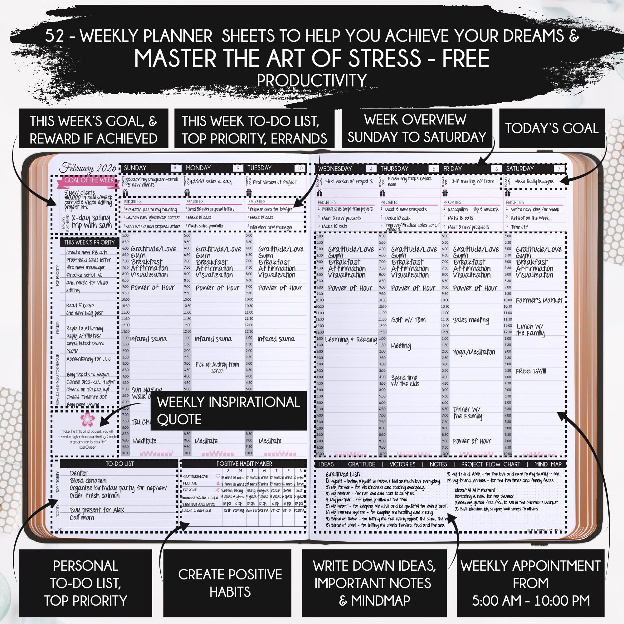 Deluxe 2026 Planner Weekly and Monthly | Law of Attraction Planner with Productivity App | 12-Month for Productivity, Gratitude & Goal Setting | Includes Foldable Vision Board, Gift Box & Stickers