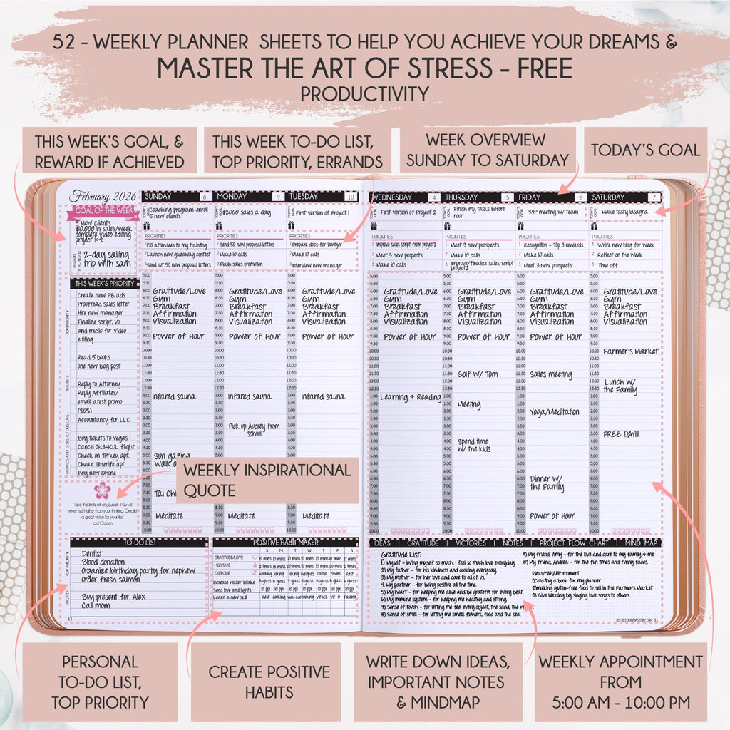 Deluxe 2026 Planner Weekly and Monthly | Law of Attraction Planner with Productivity App | 12-Month for Productivity, Gratitude & Goal Setting | Includes Foldable Vision Board, Gift Box & Stickers
