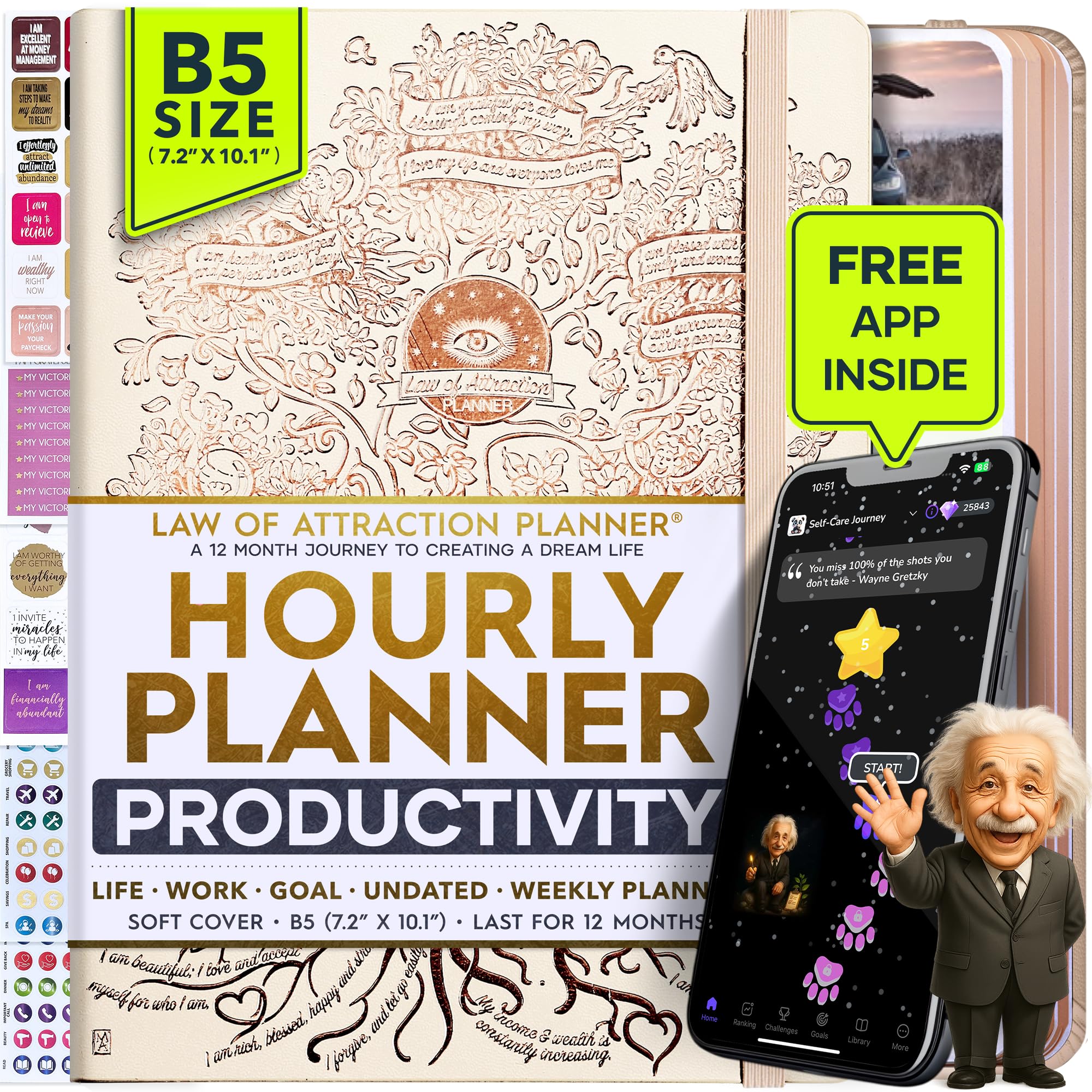 Deluxe 2026 Planner Weekly and Monthly | Law of Attraction Planner with Productivity App | 12-Month for Productivity, Gratitude & Goal Setting | Includes Foldable Vision Board, Gift Box & Stickers