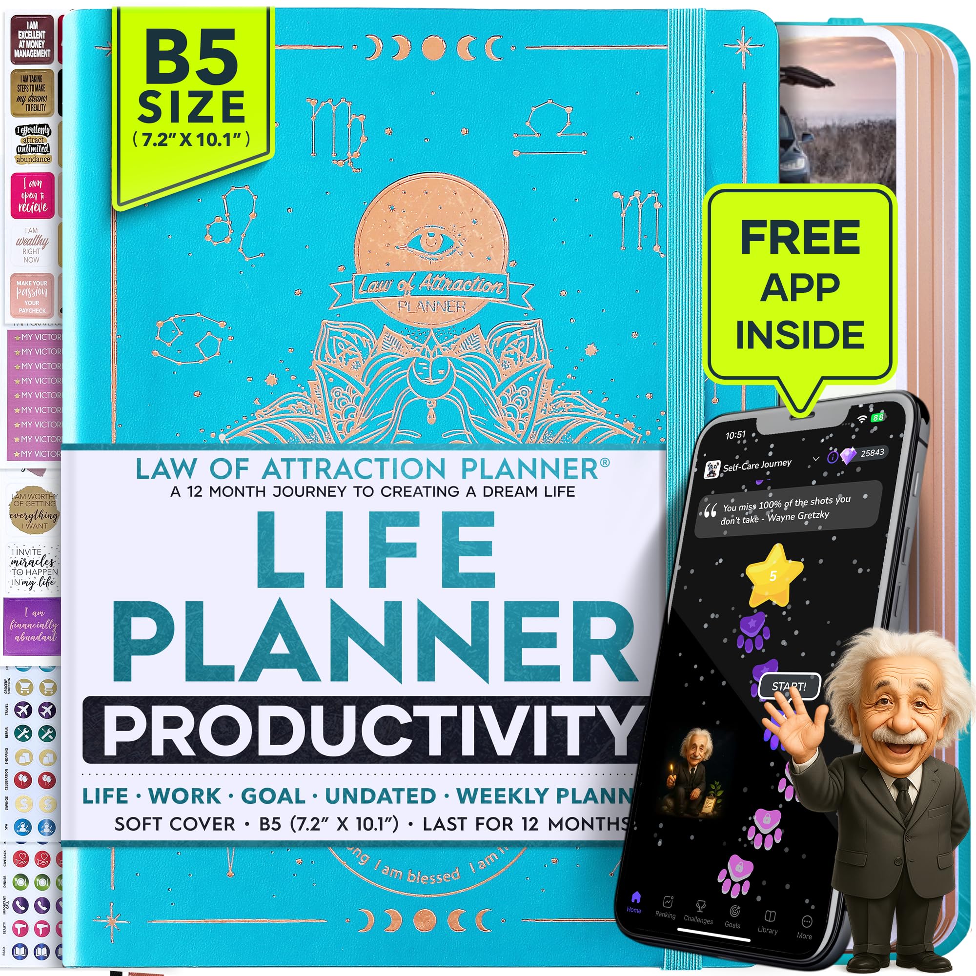 Deluxe 2026 Planner Weekly and Monthly | Law of Attraction Planner with Productivity App | 12-Month for Productivity, Gratitude & Goal Setting | Includes Foldable Vision Board, Gift Box & Stickers