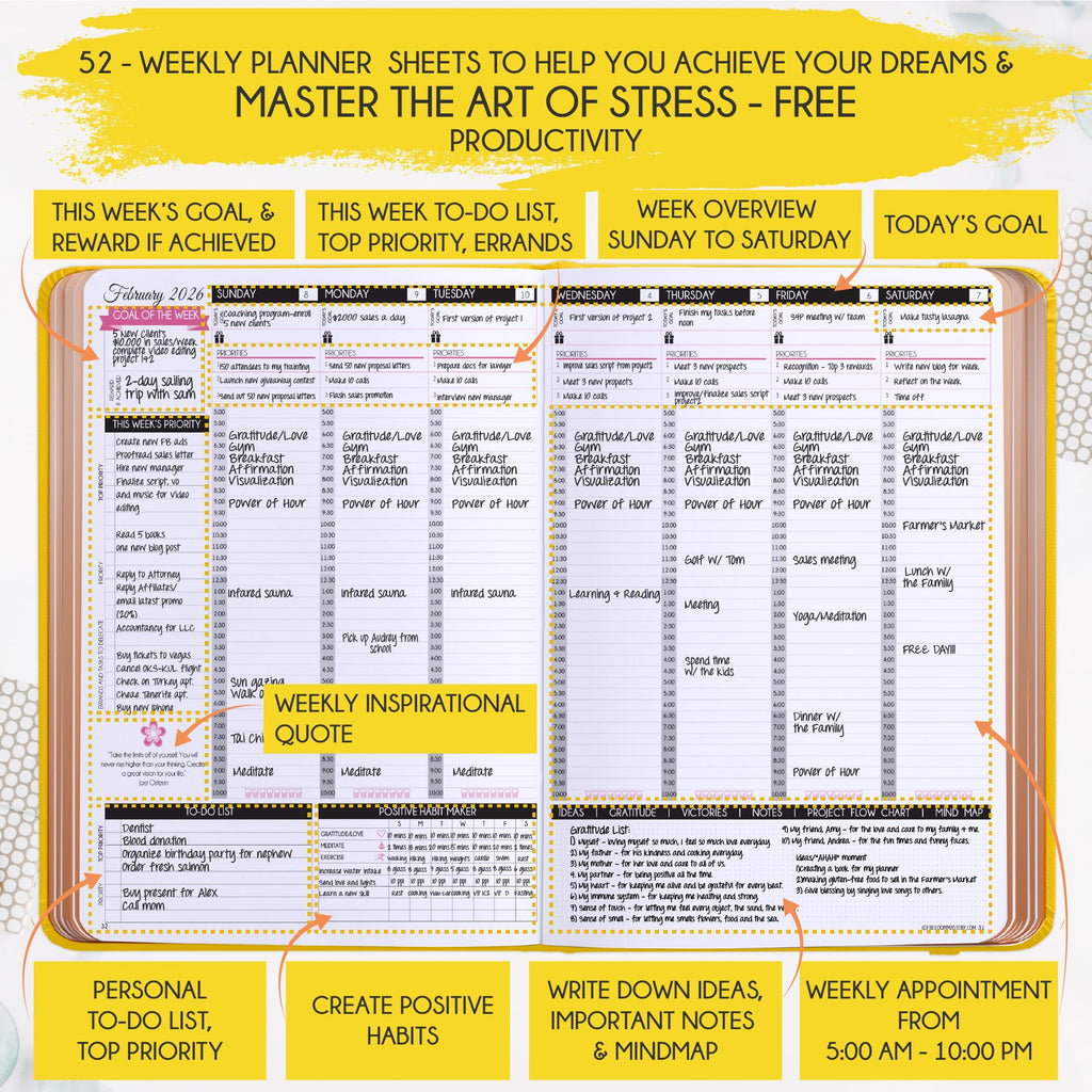 Deluxe 2026 Planner Weekly and Monthly | Law of Attraction Planner with Productivity App | 12-Month for Productivity, Gratitude & Goal Setting | Includes Foldable Vision Board, Gift Box & Stickers