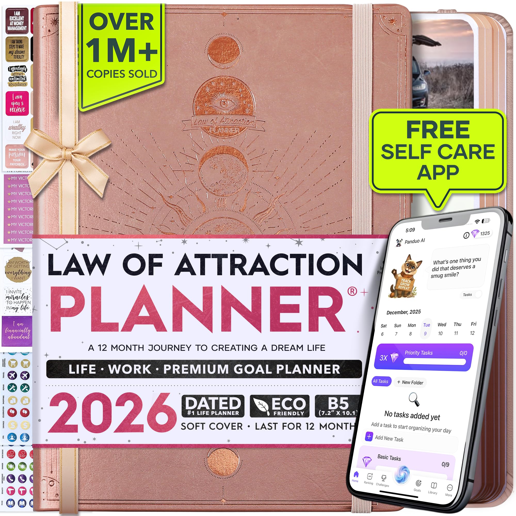 Deluxe 2026 Planner Weekly and Monthly | Law of Attraction Planner with Productivity App | 12-Month for Productivity, Gratitude & Goal Setting | Includes Foldable Vision Board, Gift Box & Stickers