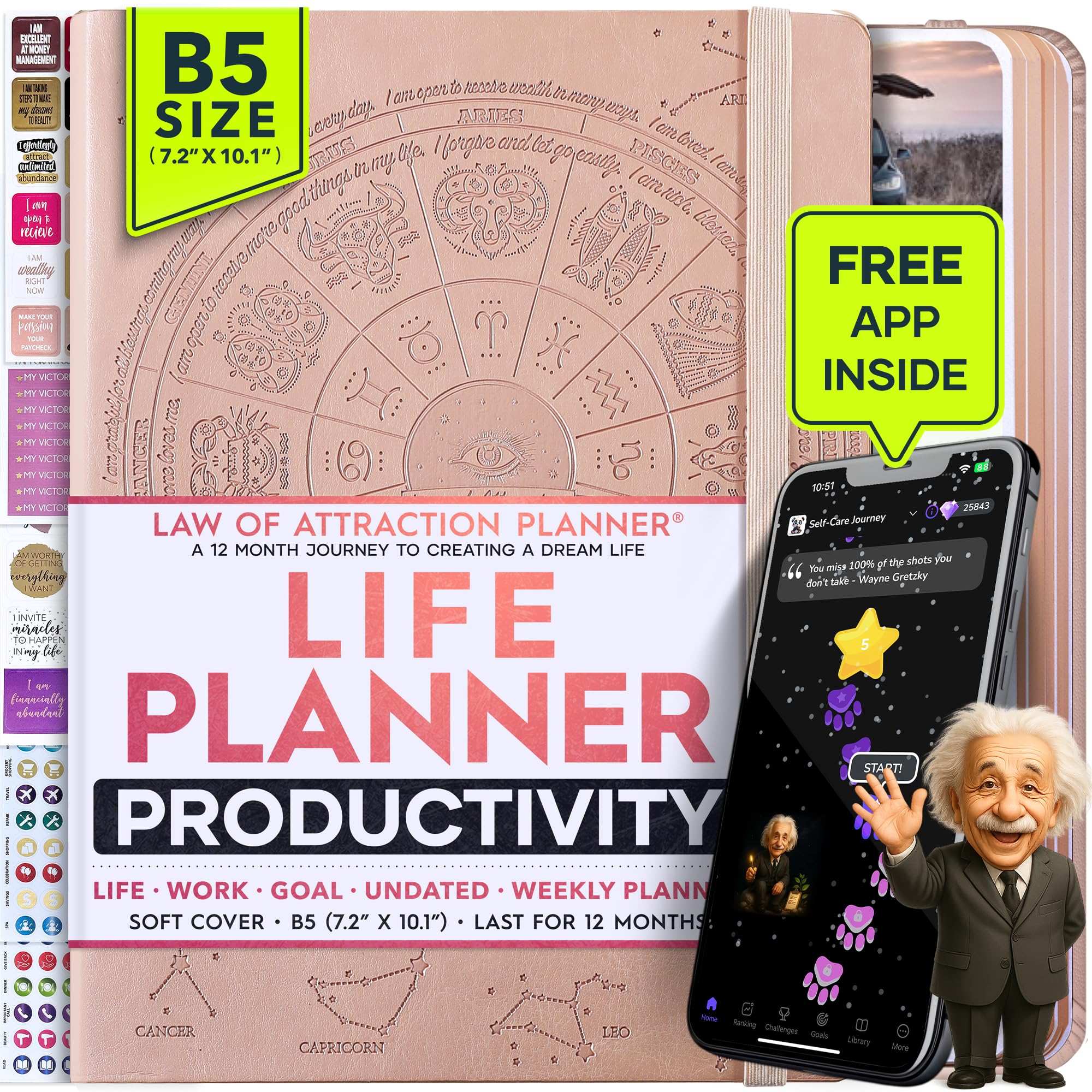 Deluxe 2026 Planner Weekly and Monthly | Law of Attraction Planner with Productivity App | 12-Month for Productivity, Gratitude & Goal Setting | Includes Foldable Vision Board, Gift Box & Stickers