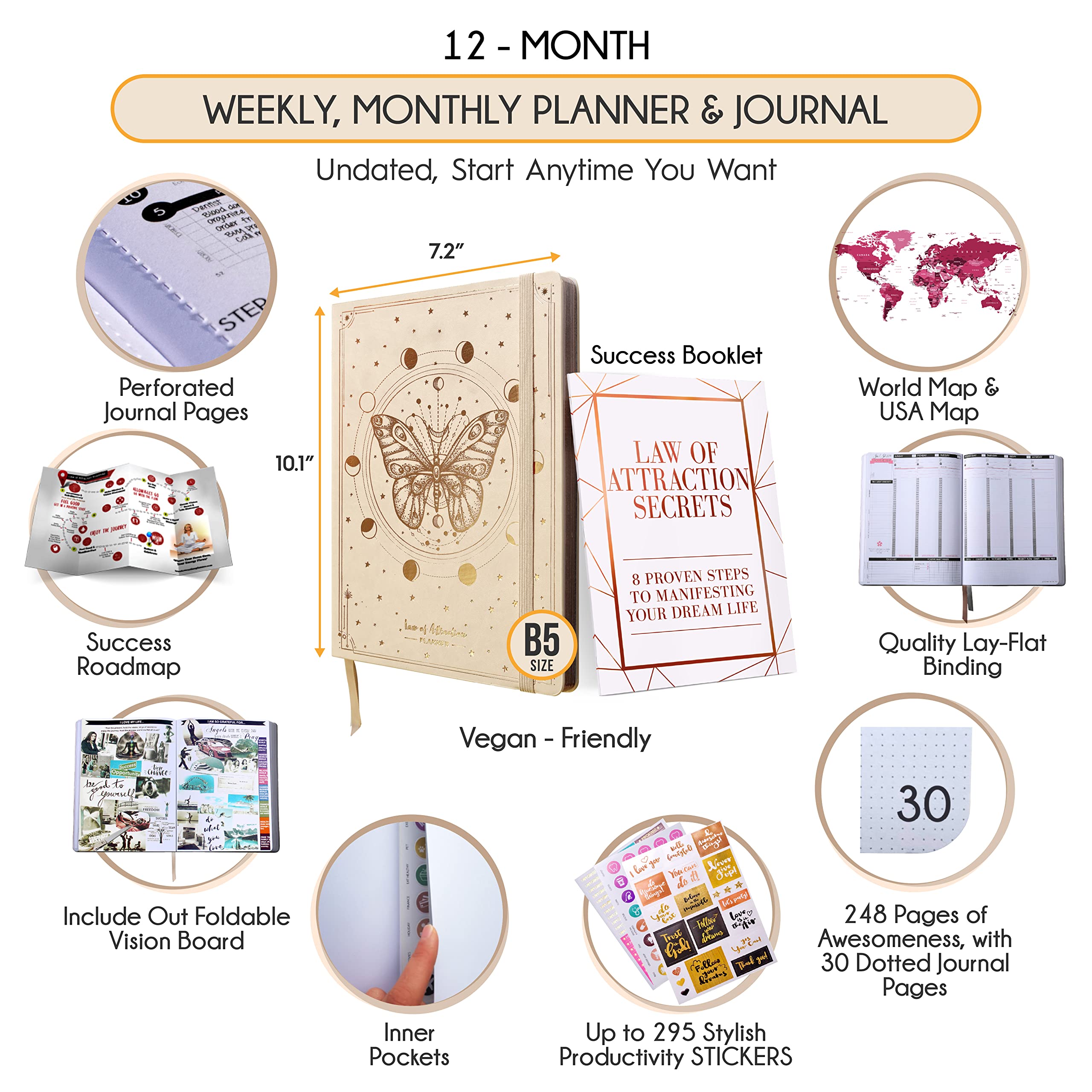 Deluxe 2026 Planner Weekly and Monthly | Law of Attraction Planner with Productivity App | 12-Month for Productivity, Gratitude & Goal Setting | Includes Foldable Vision Board, Gift Box & Stickers