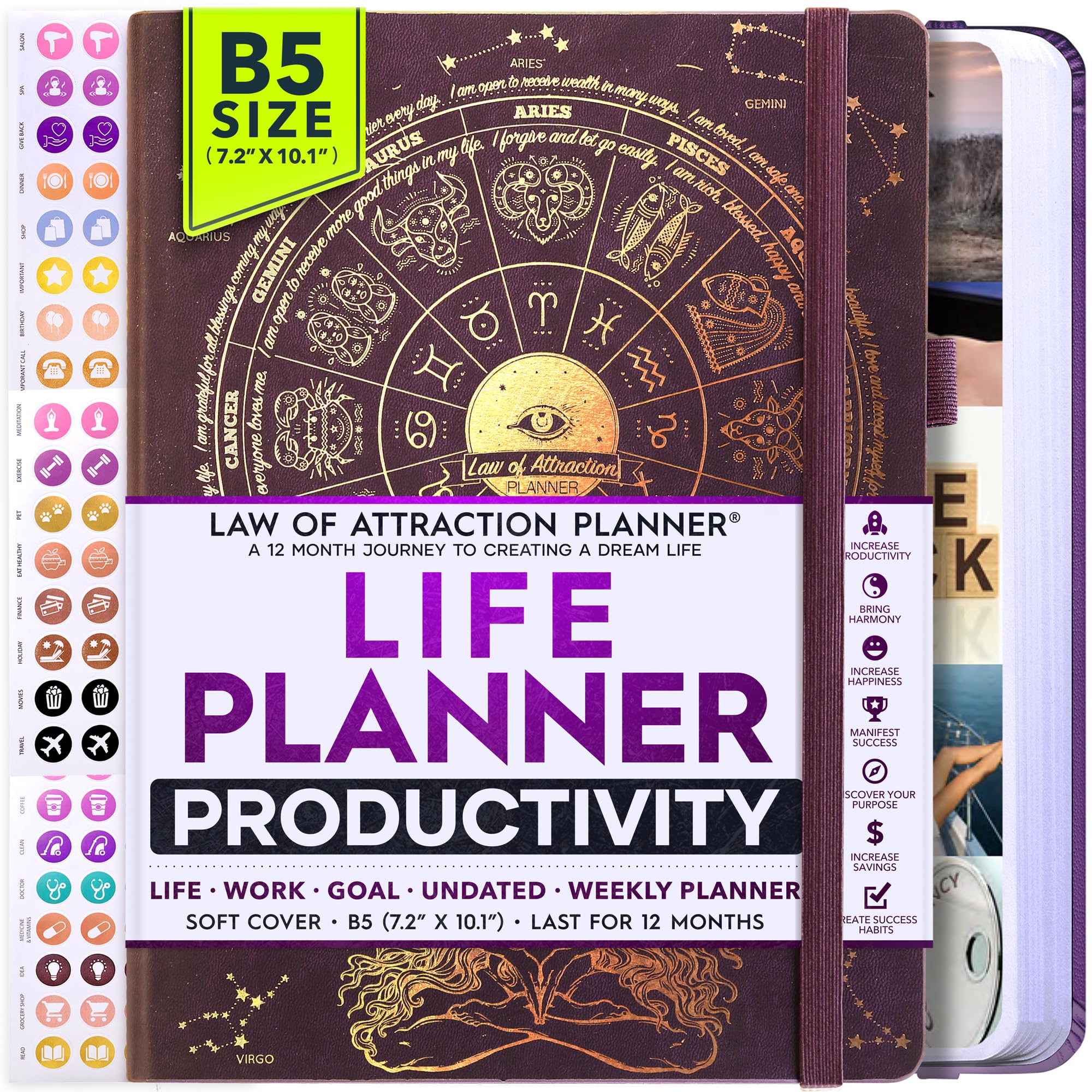 Deluxe 2026 Planner Weekly and Monthly | Law of Attraction Planner with Productivity App | 12-Month for Productivity, Gratitude & Goal Setting | Includes Foldable Vision Board, Gift Box & Stickers