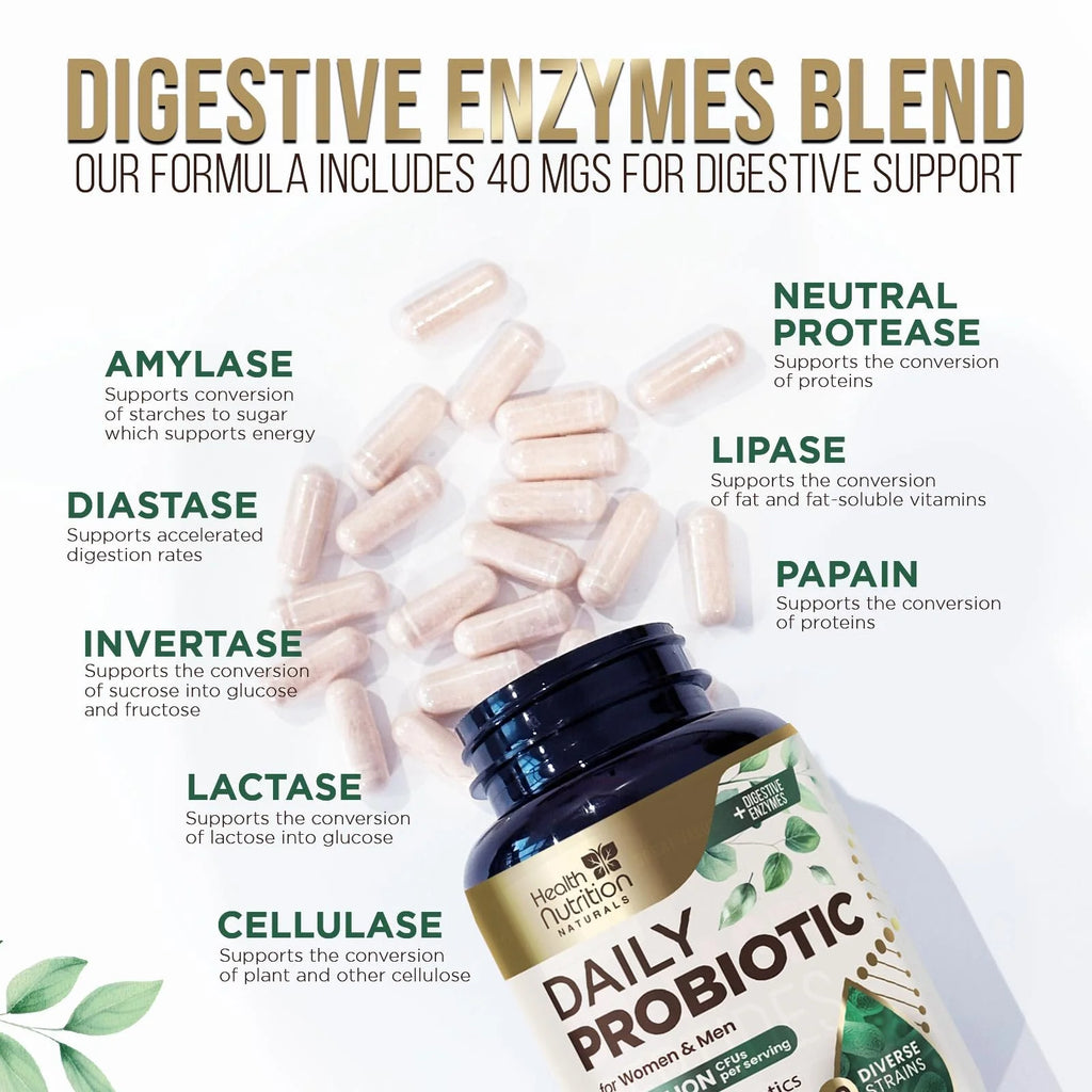 Probiotics 60 Billion CFU + 10 Strains - Daily Probiotic Lactobacillus Blend for Immune, Digestive & Gut Health Support, Prebiotics and Probiotics, Gas & Bloating for Women & Men - 120 Capsules