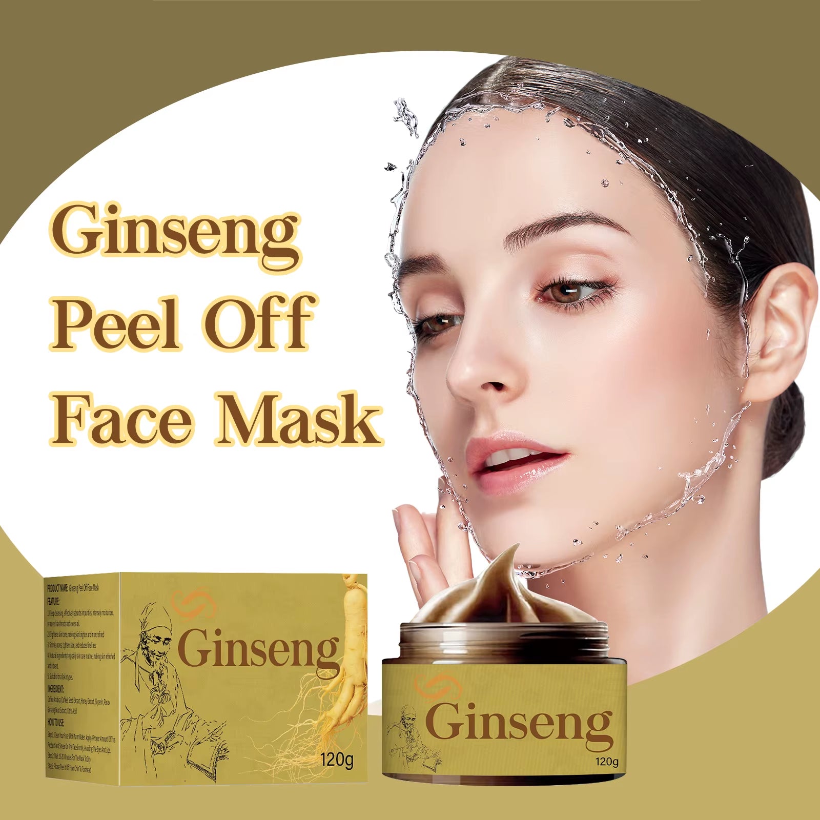 120G Ginseng Facial Peel-Off Mask Peeling Mask Deep Cleansing Shrink Pores Moisturizing Oil Control Firming Skin Care Mask