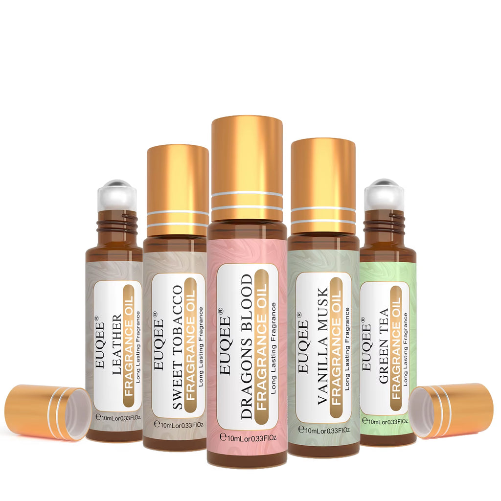 10Ml Men'S Roll-On Fragrance Oil for Car Diffuser Aromatherapy Green Tea Leather Amber Romance Aroma Essential Oils