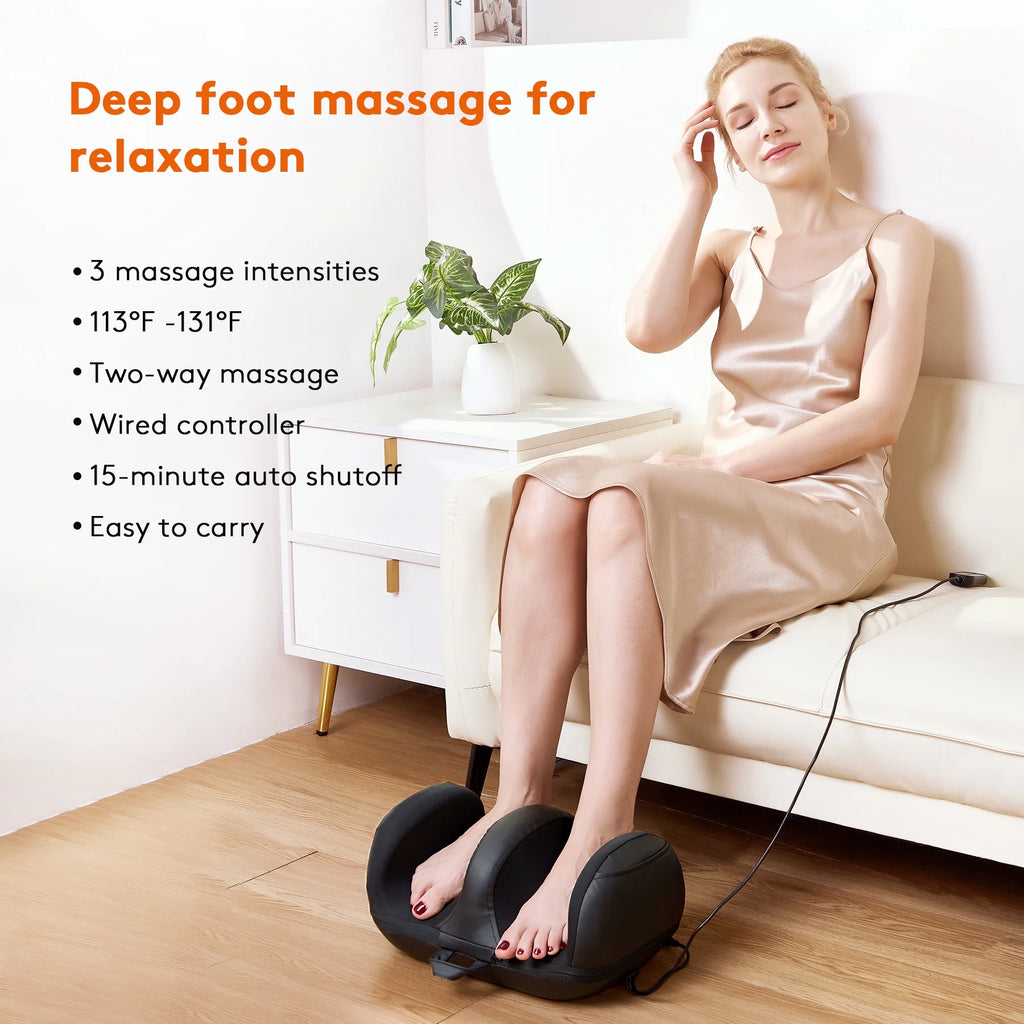 Cordless Foot Massager with Heat , Deep Kneading Electric Massage Machine for Foot and Calf Massage, Home & Office Use