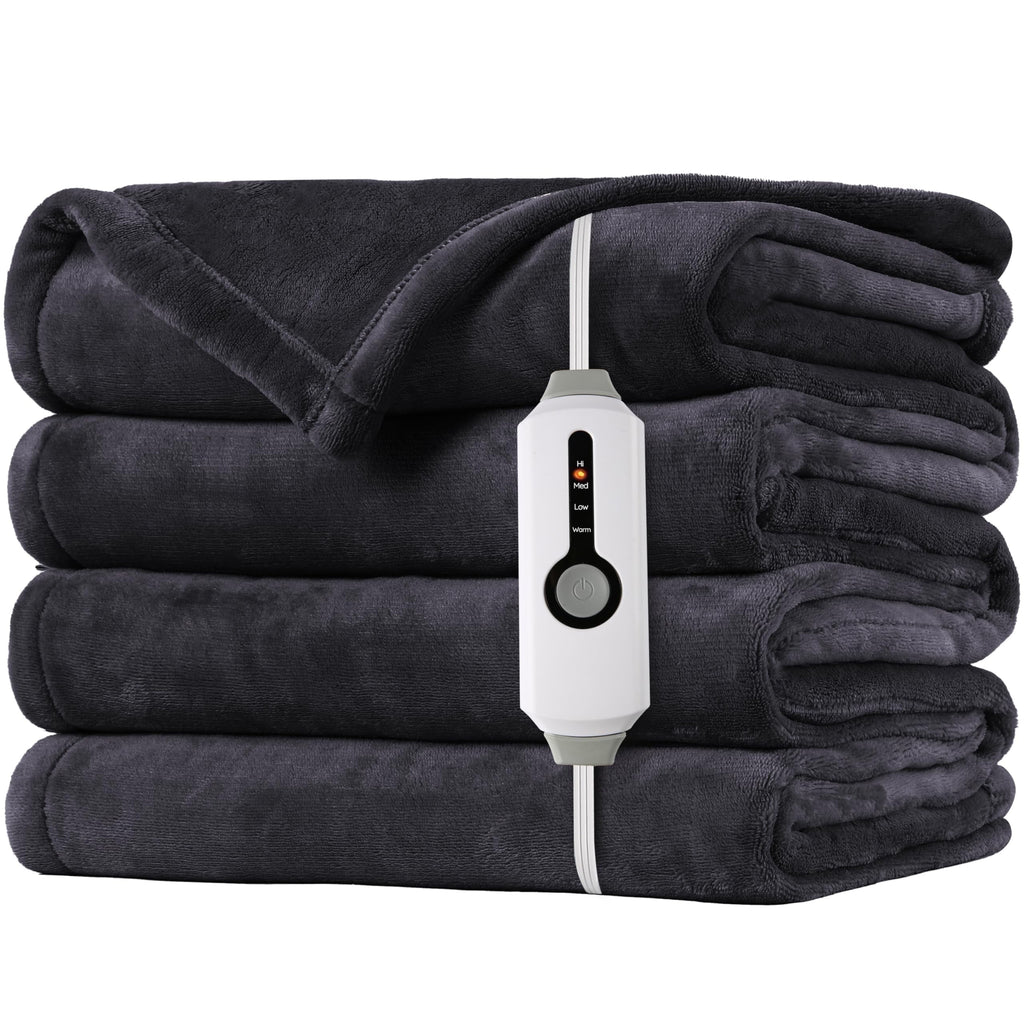 Electric Heated Blanket 50" X 60" Throw Size-4 Heating Settings & 3 Hours Auto Off, Microplush Machine Washable-Dark Grey