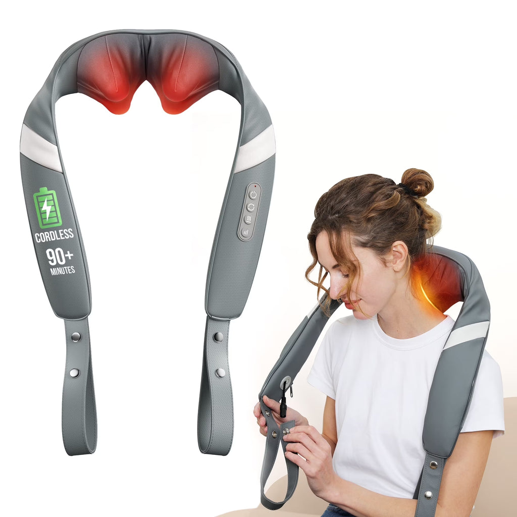 Shiatsu Neck Back Shoulder Massager with Heat, Rechargeable Shiatsu 3D Cordless Neck Heat Massager, Home, Car, and Office Use