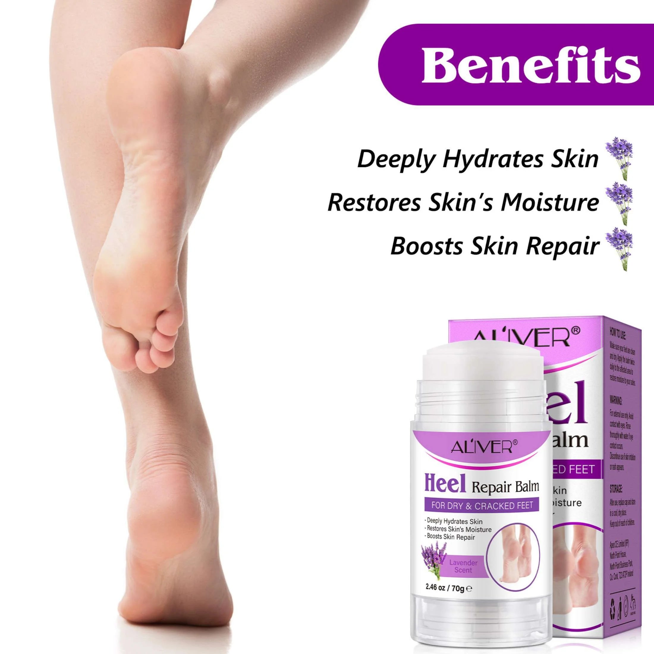 Aliver Cracked Heel Repair Balm, Balm for Rough Heels, for Dry Skin & Cracked Feet Hydration,(Lavender)2.46Oz