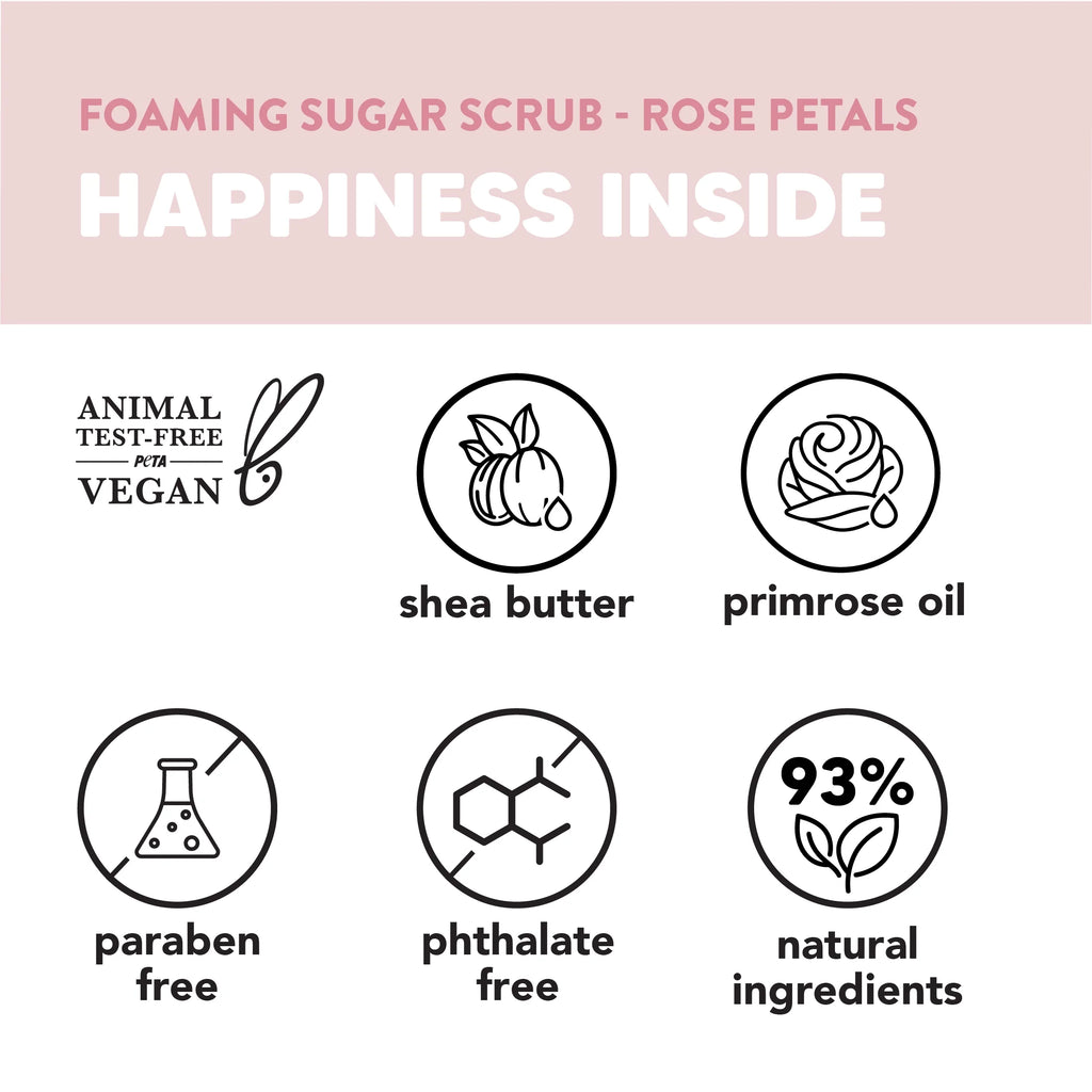 Foaming Body Scrub with Shea Butter & Primrose Oil, Rose Petals, 16 Fl Oz