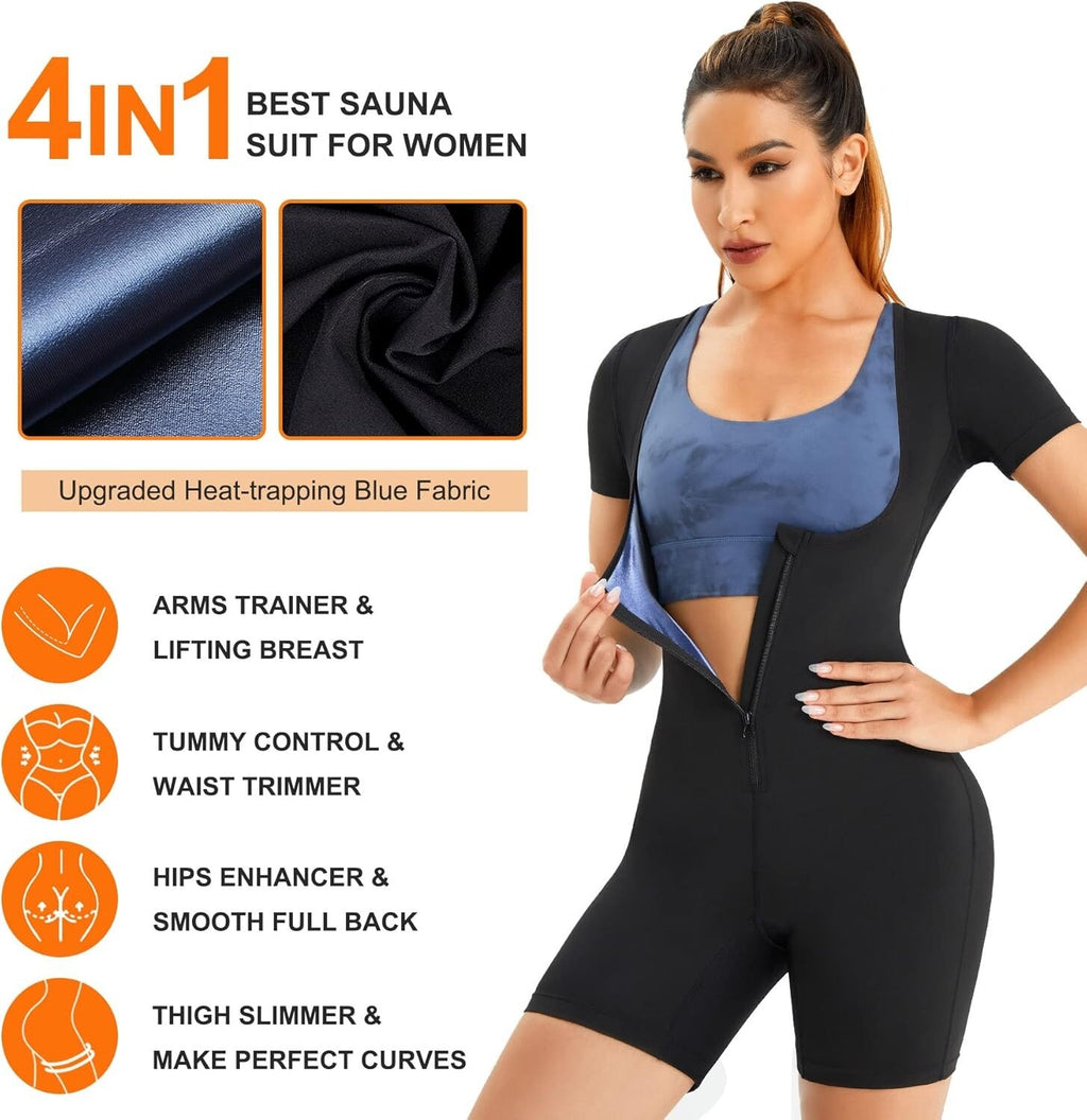Women Sauna Suit Sweat Vest Waist Trainer Fat Burn Full Body Shaper Workout Tops