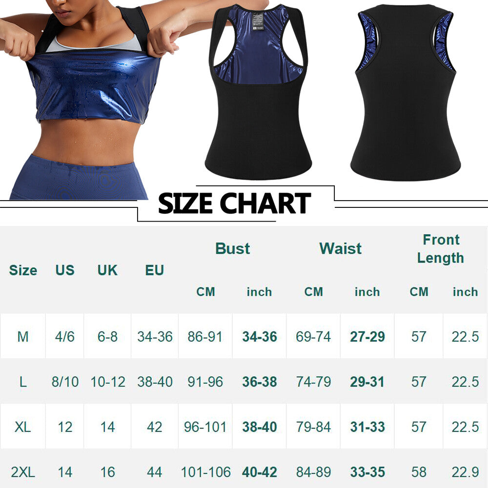 Women Sauna Suit Sweat Vest Waist Trainer Fat Burn Full Body Shaper Workout Tops